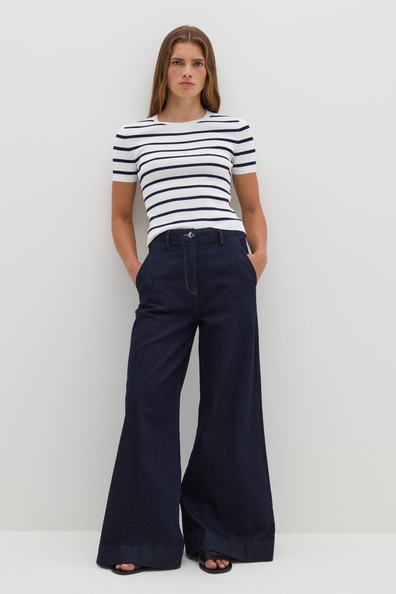 Pantaloni denim STEFANEL de dama evazati IMBRACAMINTE STEFANEL   