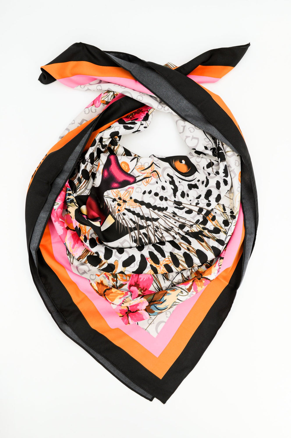 Esarfa GUESS cu imprimeu leopard si flori exotice ACCESORII GUESS Gri ONE 762540874883
