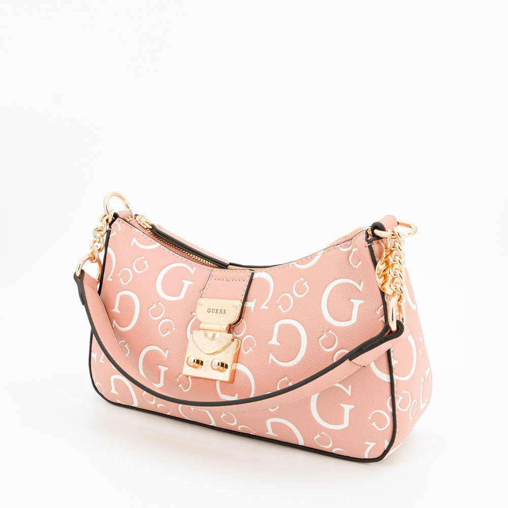 
                      
                        Geanta de umar GUESS cu lant auriu si model monogram GENTI GUESS   
                      
                    