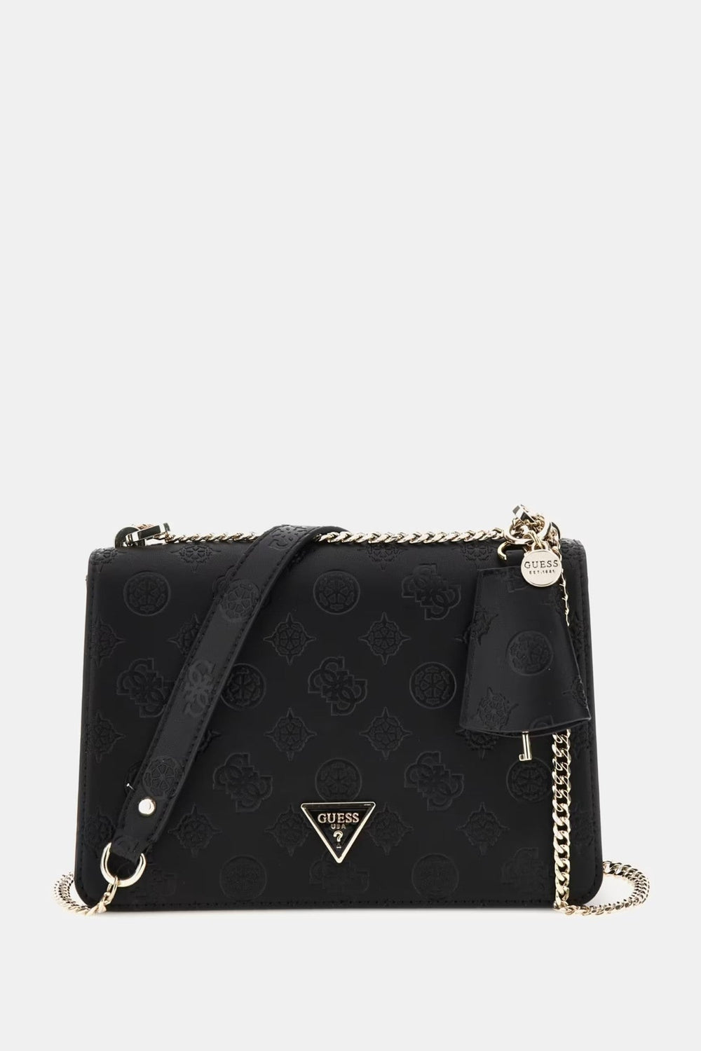 Geanta GUESS cu logo metalic si accesorii de culoare aurie GENTI GUESS Negru ONE 190231817048