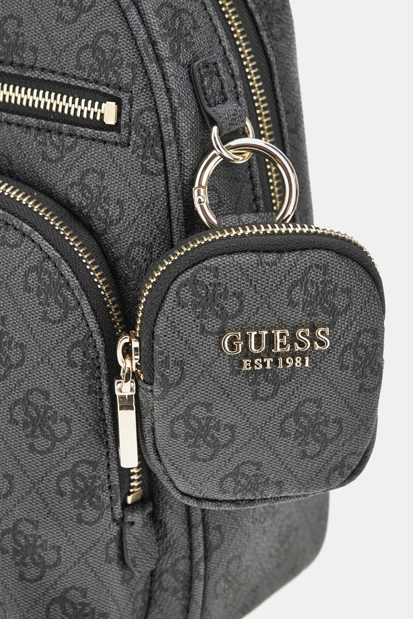 Rucsac GUESS negru cu model texturat si fermoare aurii GENTI GUESS   