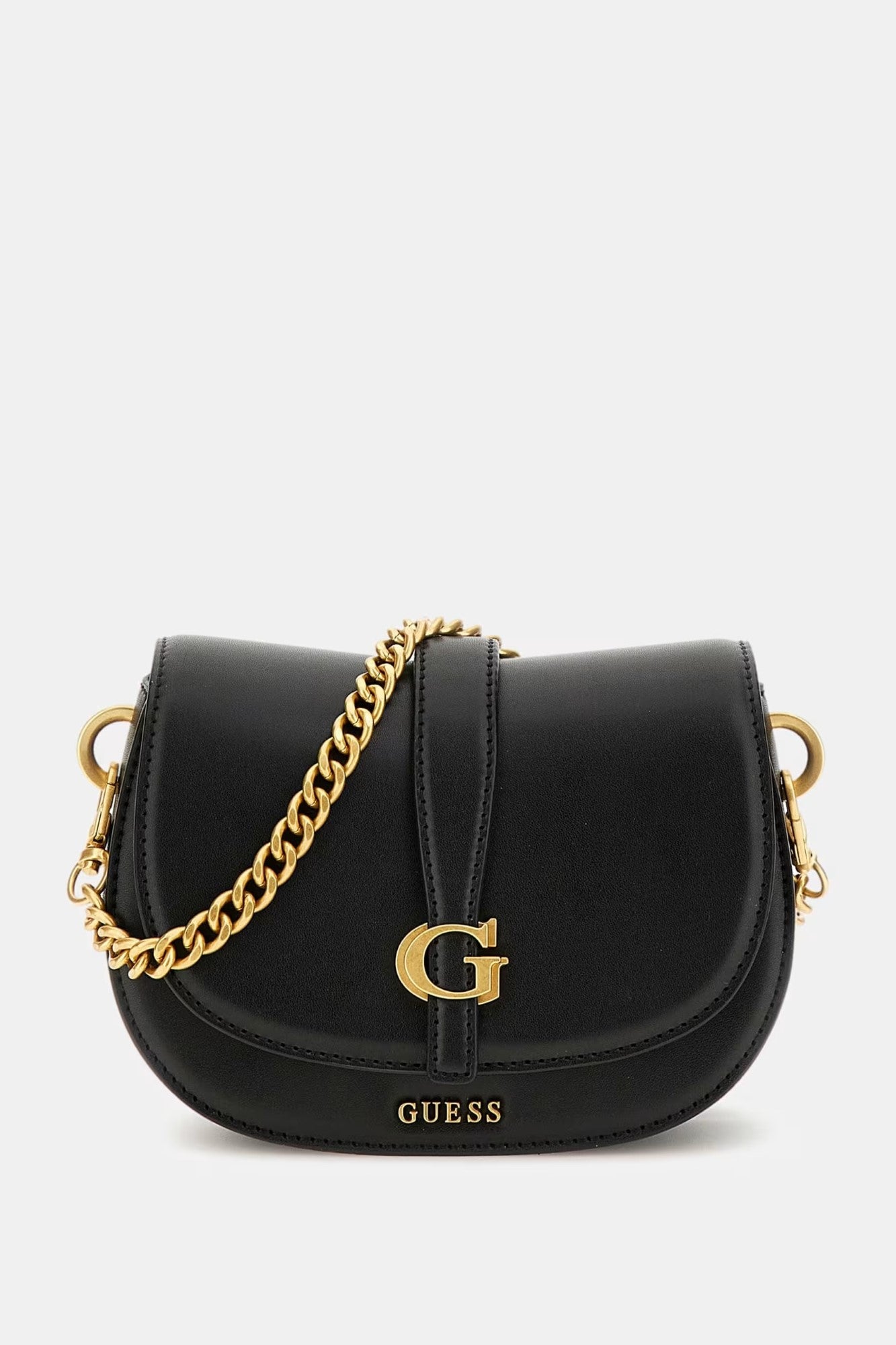 Geanta de umar GUESS cu lant auriu si logo GUESS circular GENTI GUESS Negru ONE 190231842774