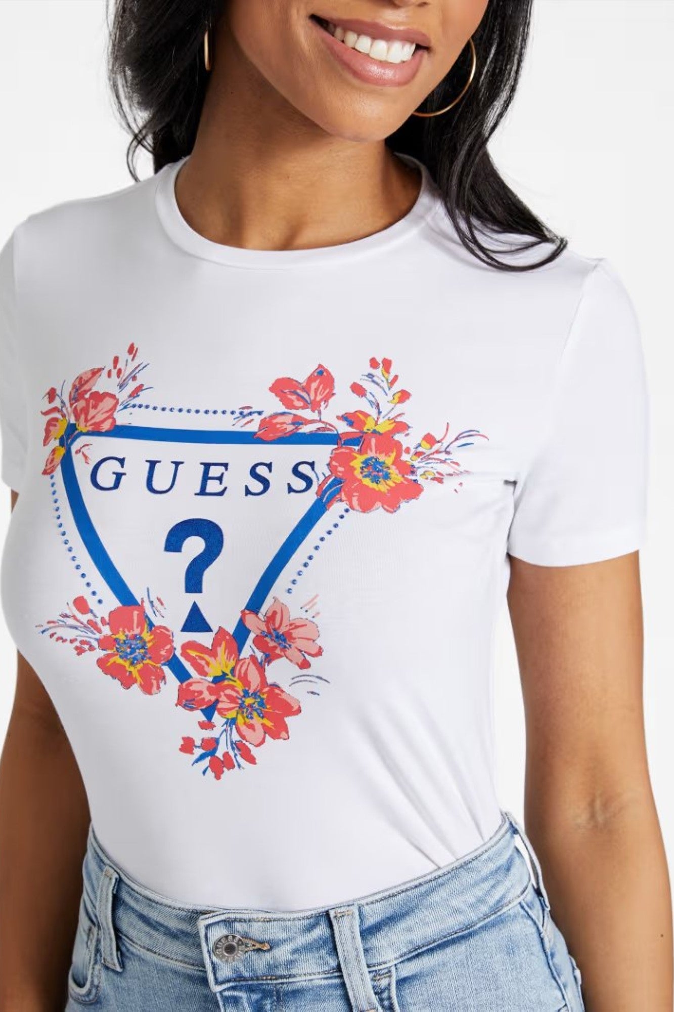 Tricou GUESS cu logo si print floral IMBRACAMINTE GUESS Alb M 762610194384