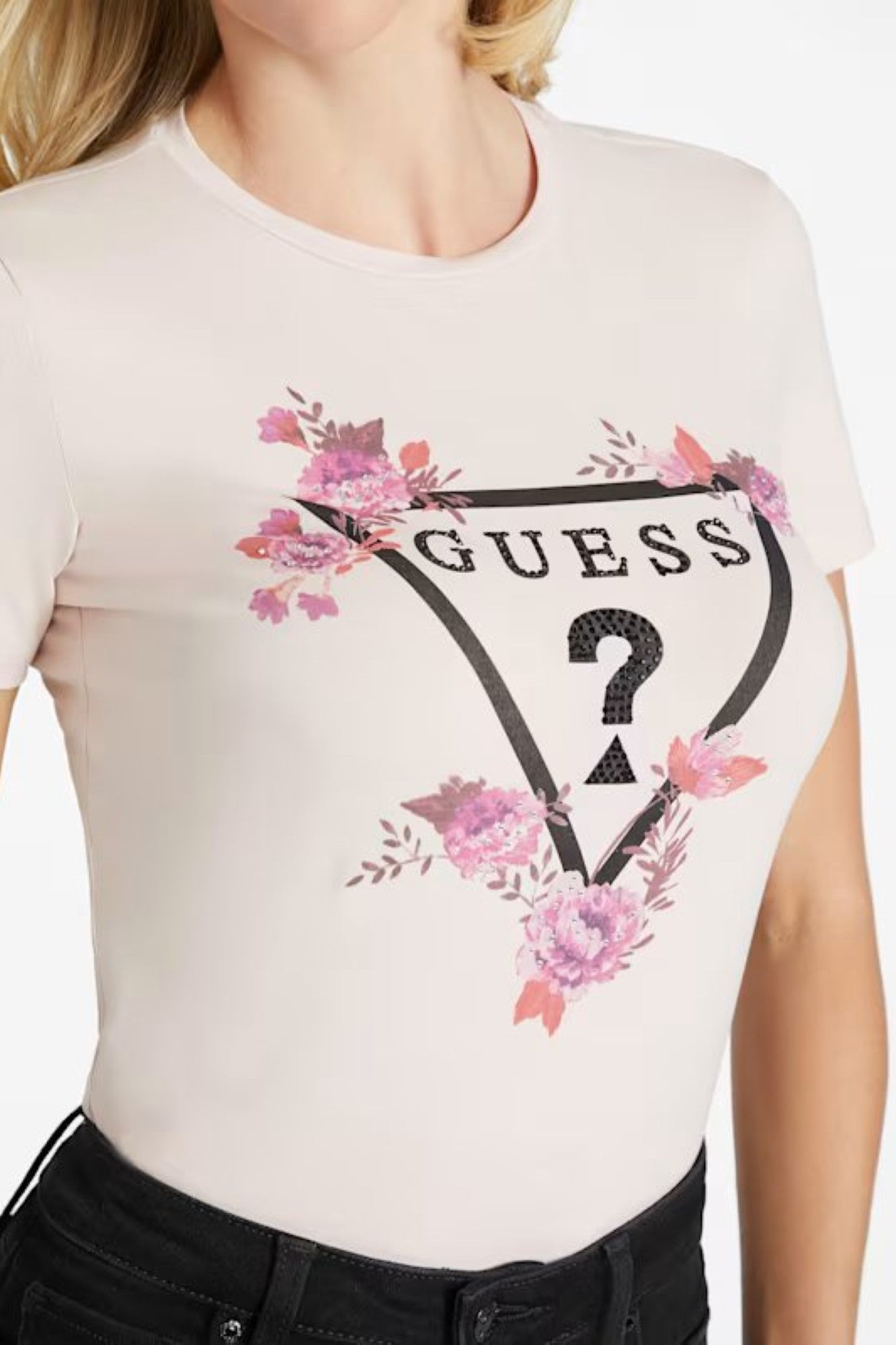 Tricou GUESS cu logo si print floral IMBRACAMINTE GUESS Roz M 762610194389