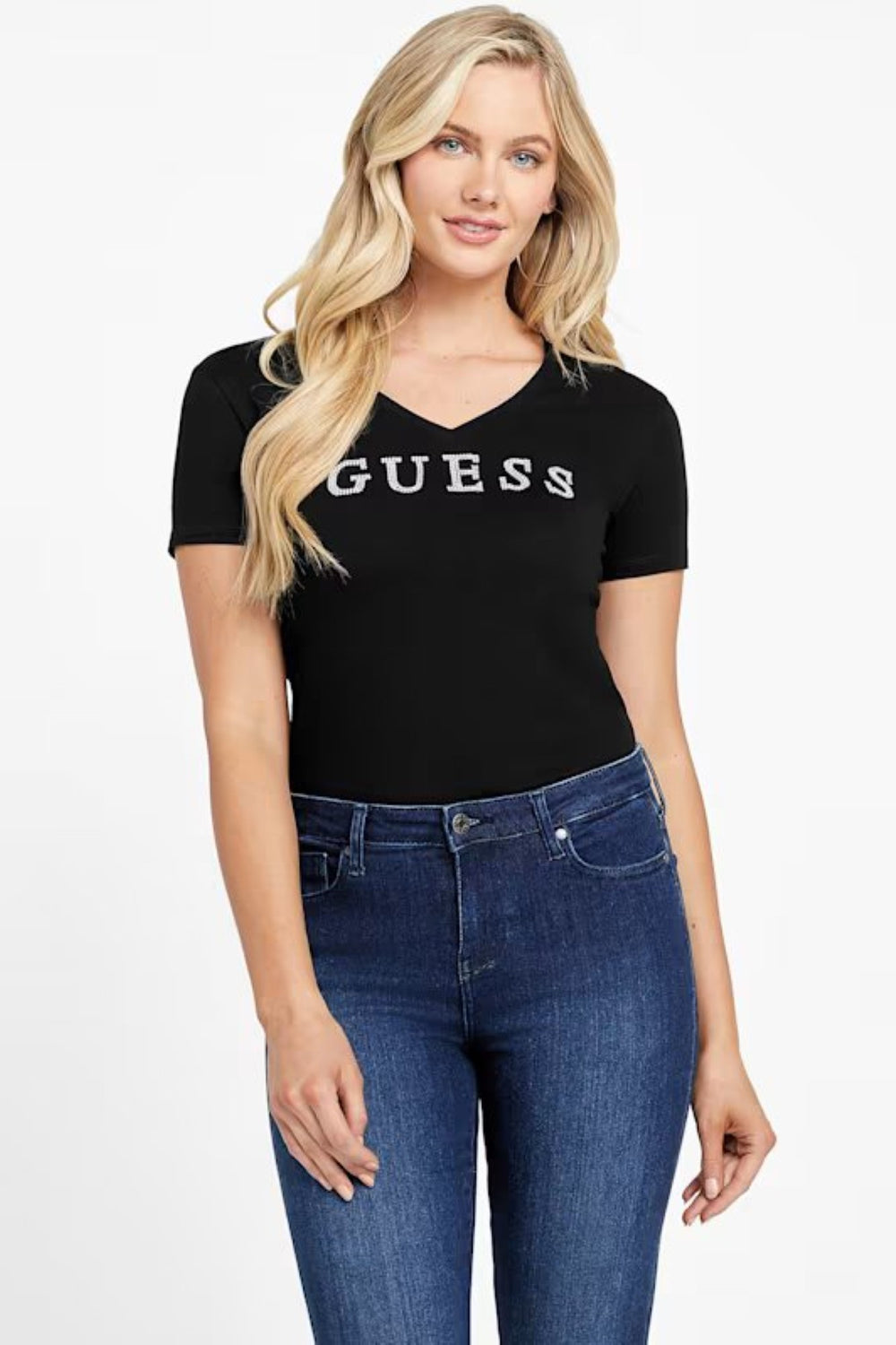 Tricou GUESS cu logo frontal IMBRACAMINTE GUESS Negru XS 762610129432