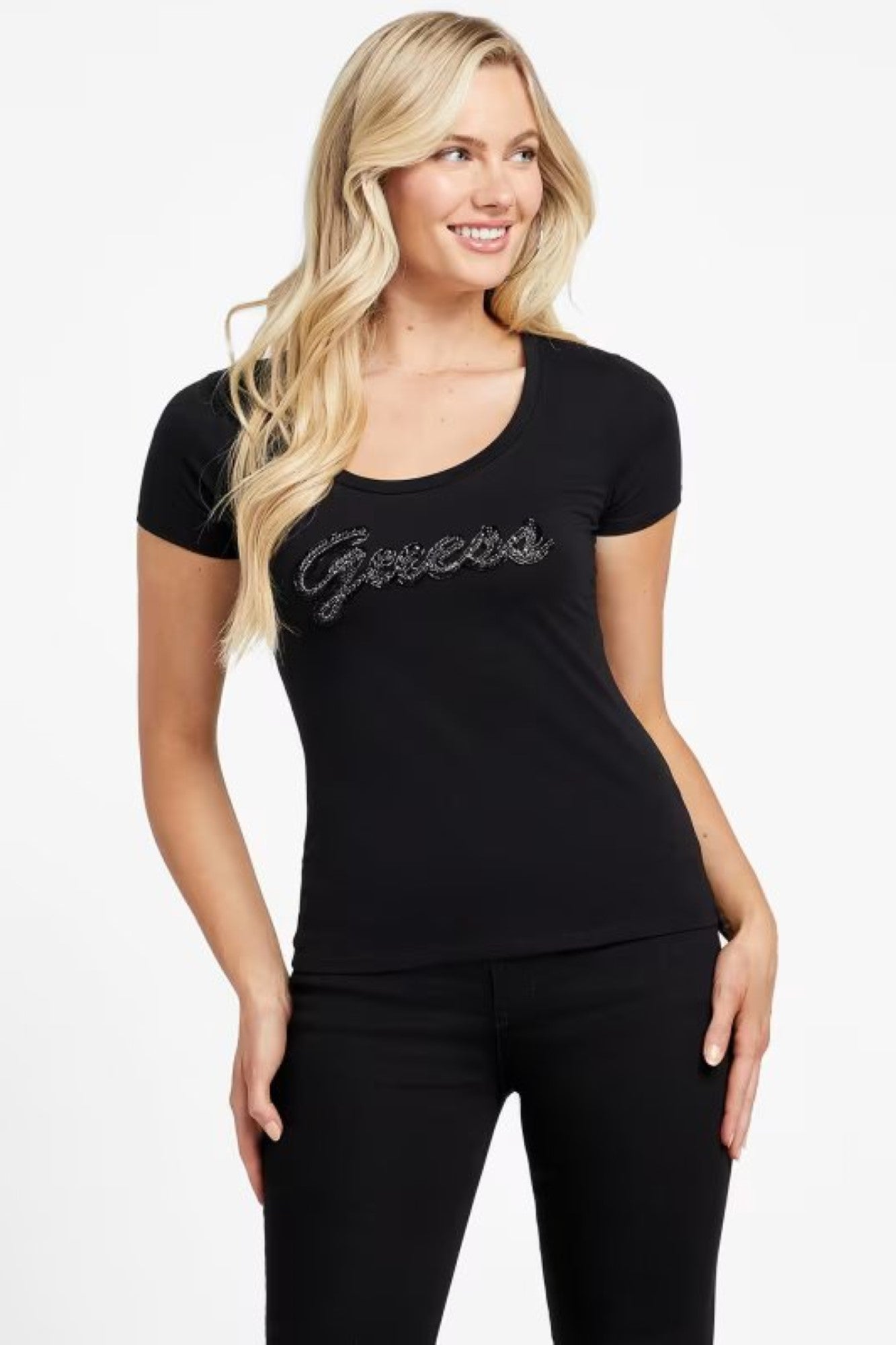 Tricou GUESS cu logo frontal IMBRACAMINTE GUESS Negru M 762610161619