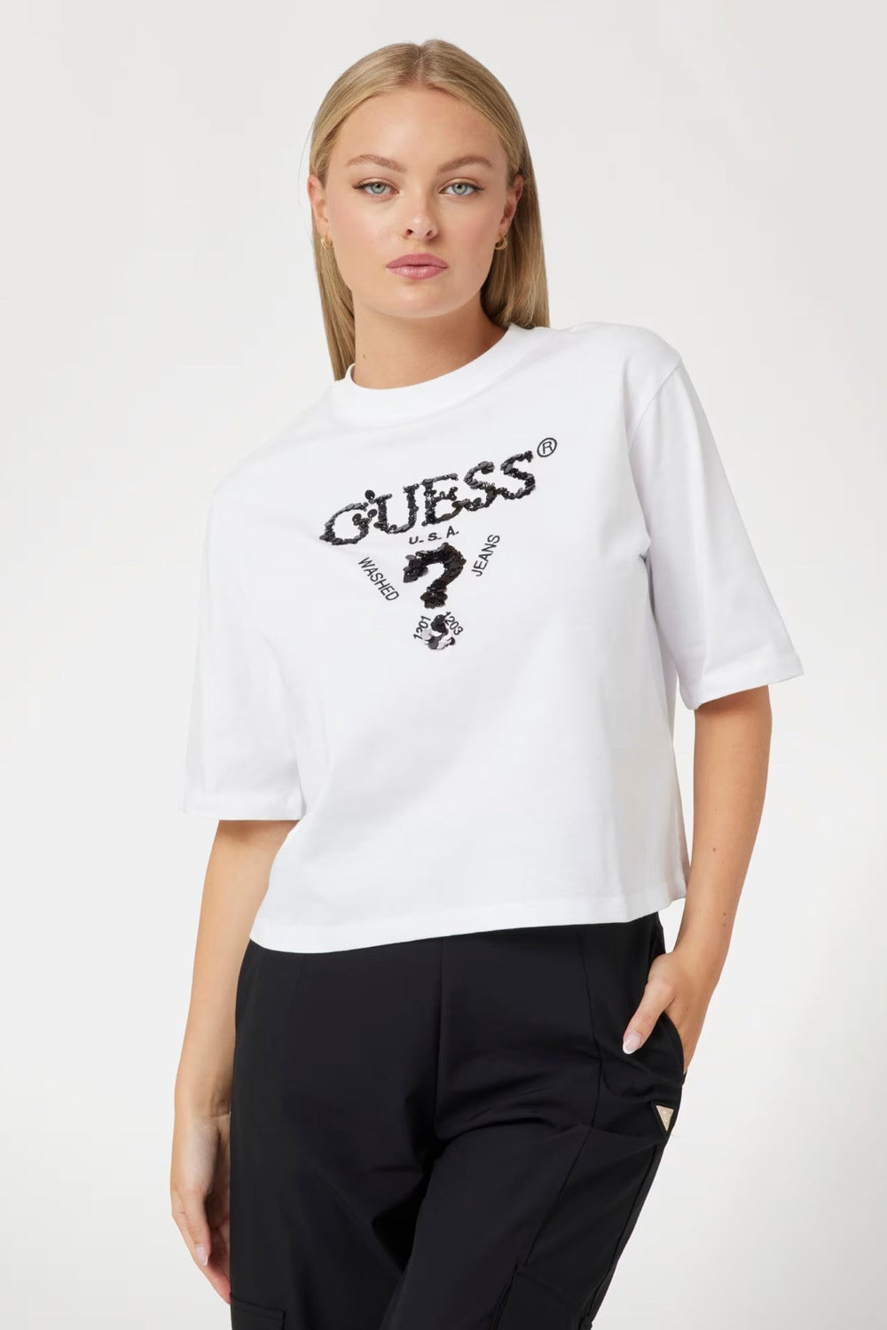 Tricou cu Paiete GUESS de Dama IMBRACAMINTE GUESS Alb XS 761839127015