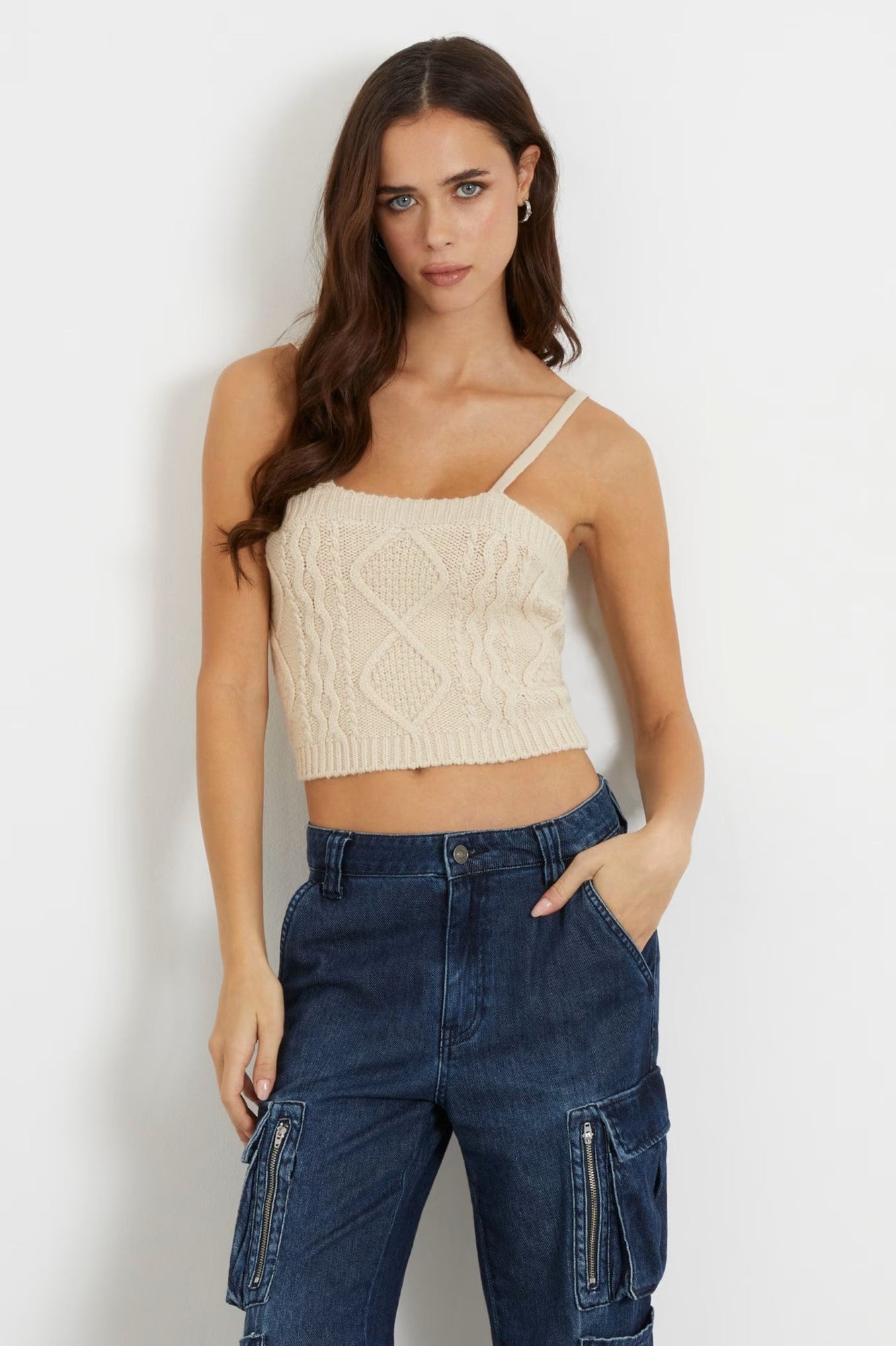 Top Guess De Dama Tricot Cu Barete Subtiri IMBRACAMINTE GUESS   