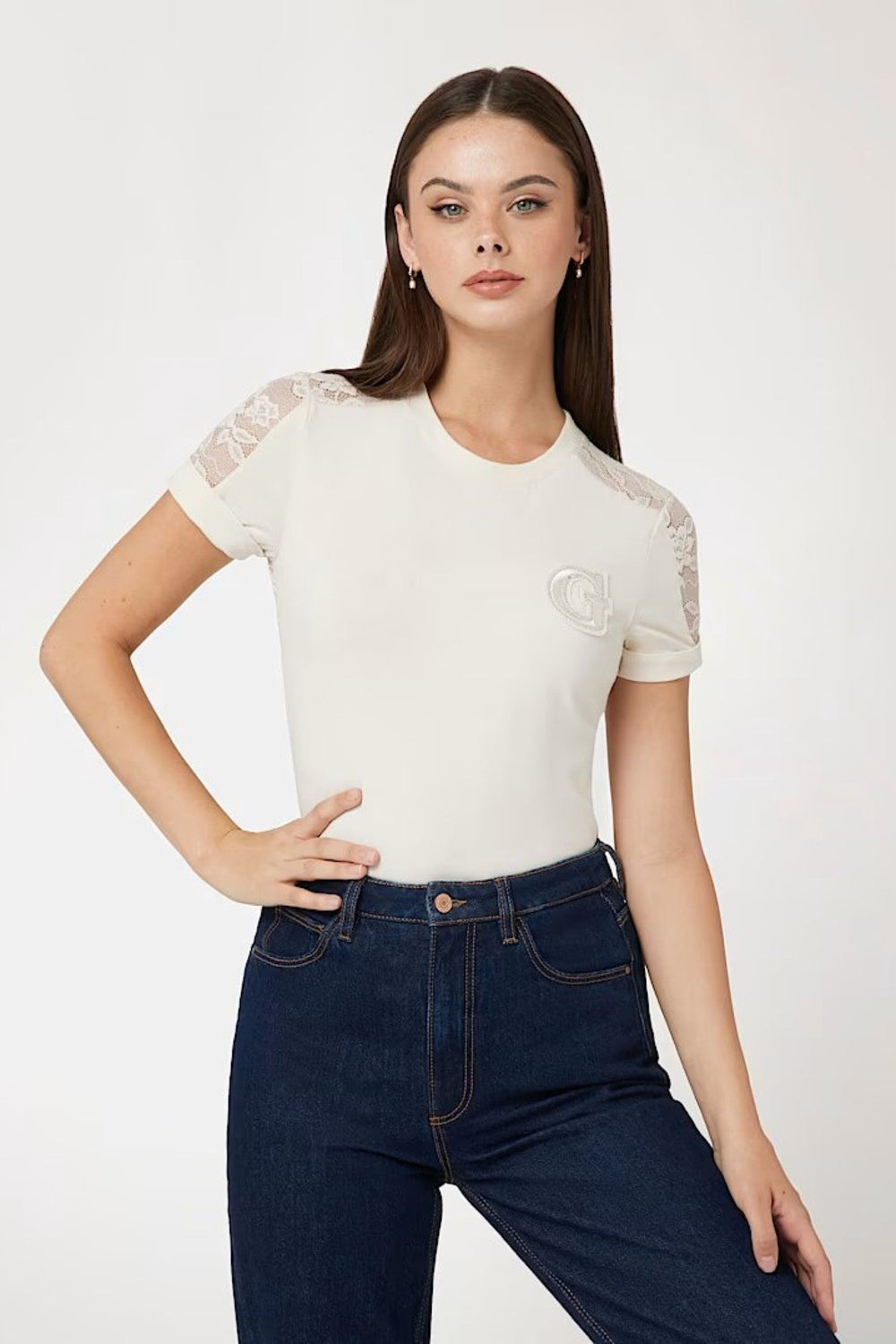 Tricou cu Plasa GUESS de Dama IMBRACAMINTE GUESS Alb XS 762540835759