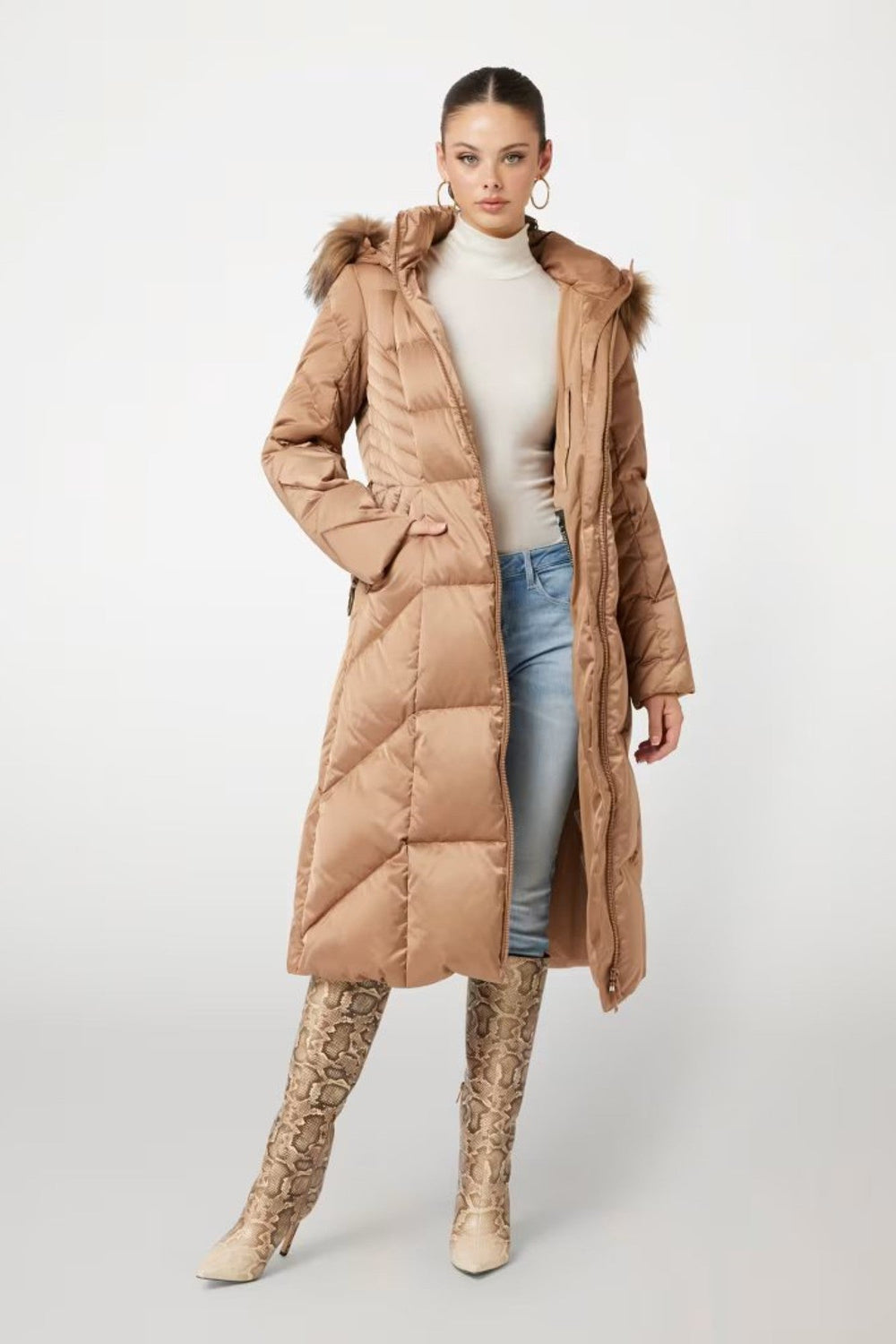 Geaca GUESS Cu Guler Imblanit IMBRACAMINTE GUESS Bej XS 762540854425