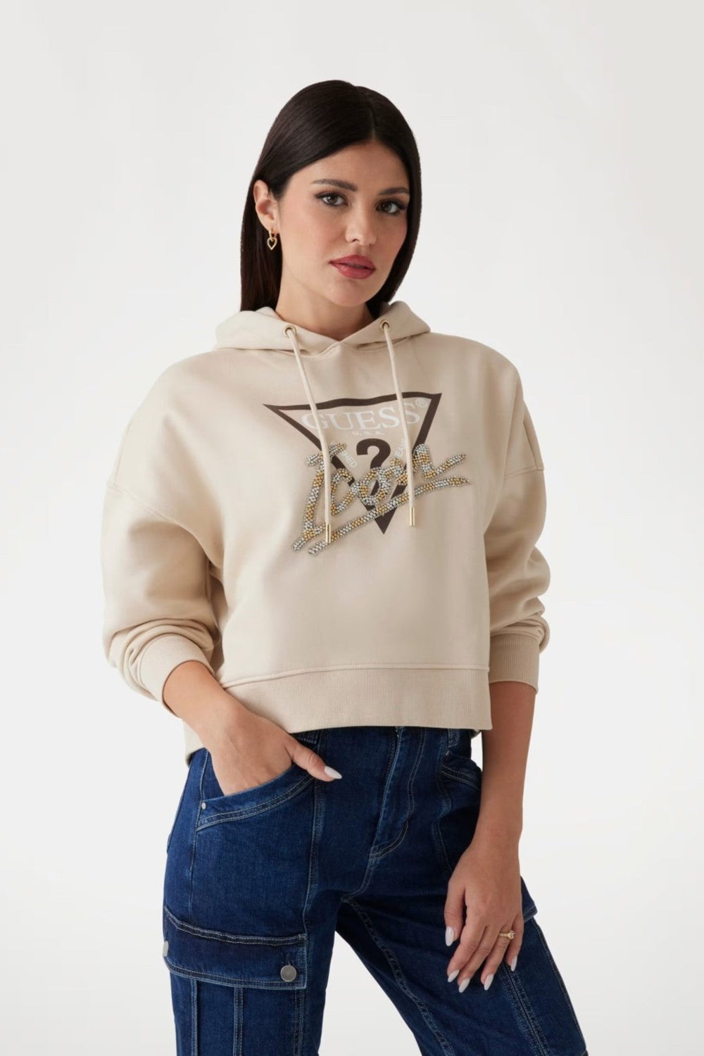 Hanorac cu Logo GUESS de Dama IMBRACAMINTE GUESS Bej XS 762540841941