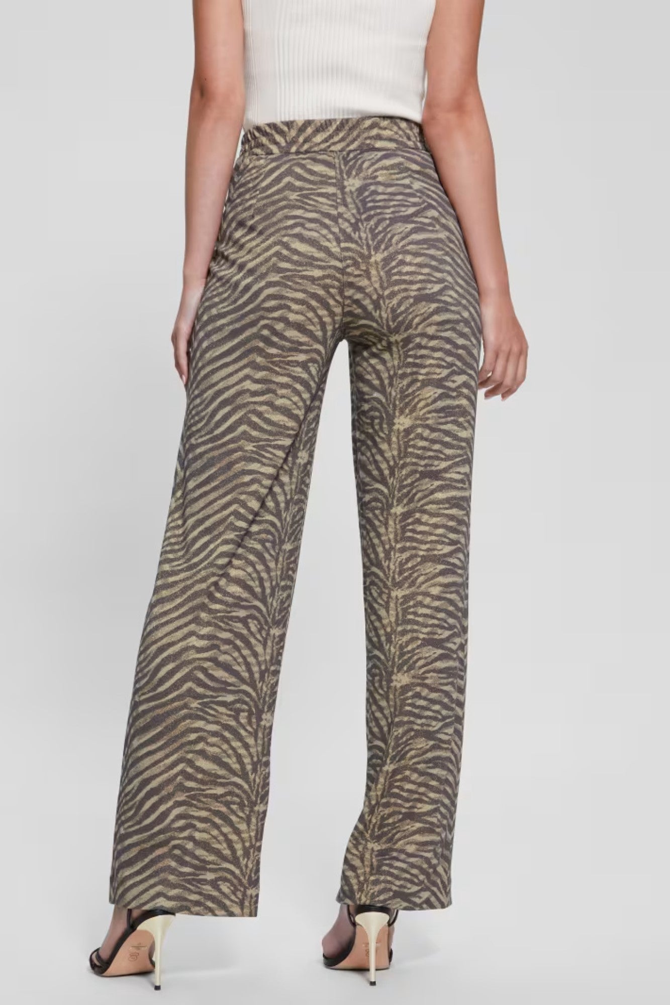 Pantaloni evazati GUESS cu imprimeu zebra si talie inalta IMBRACAMINTE GUESS   