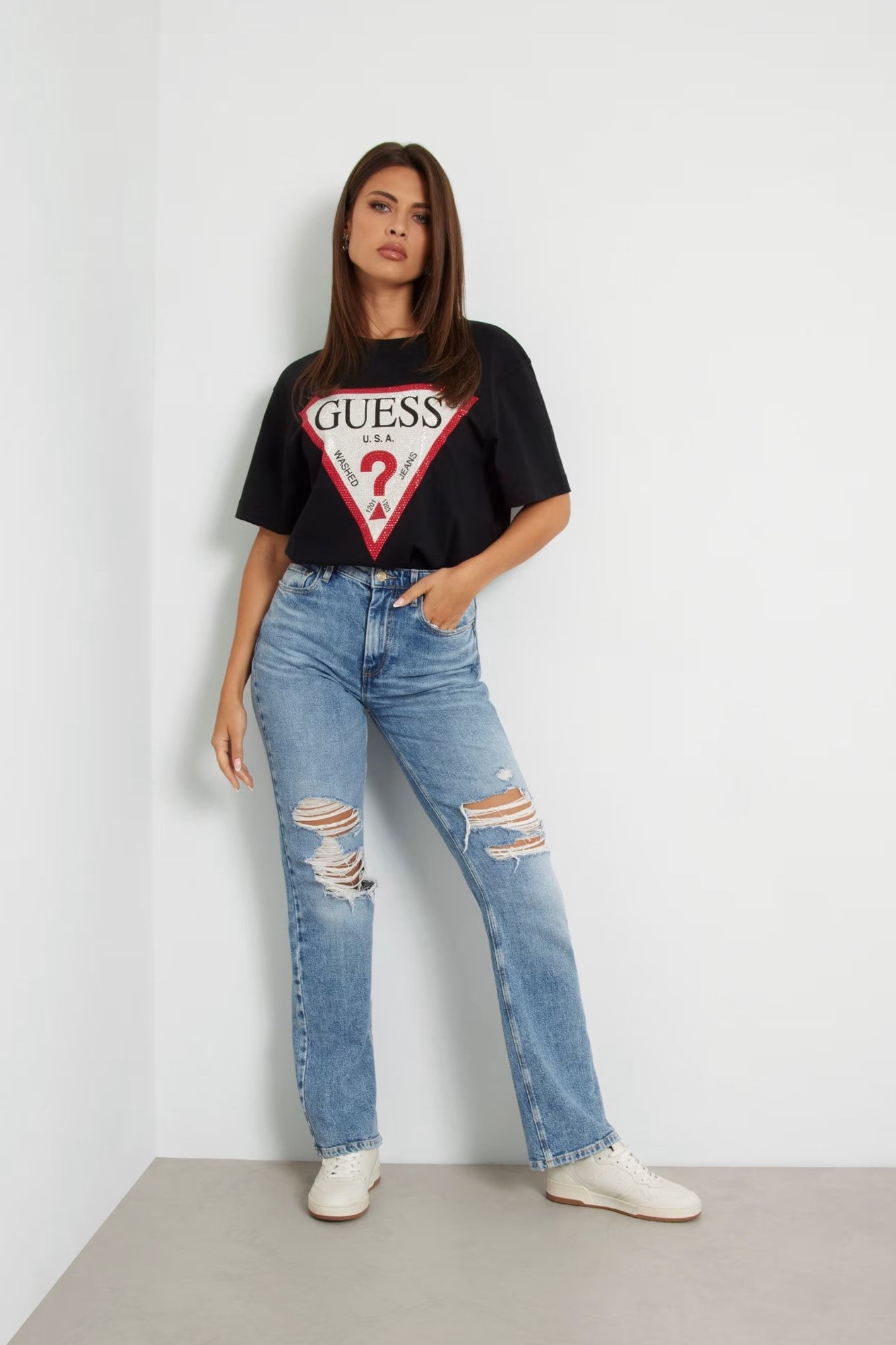 Tricou GUESS negru IMBRACAMINTE GUESS   