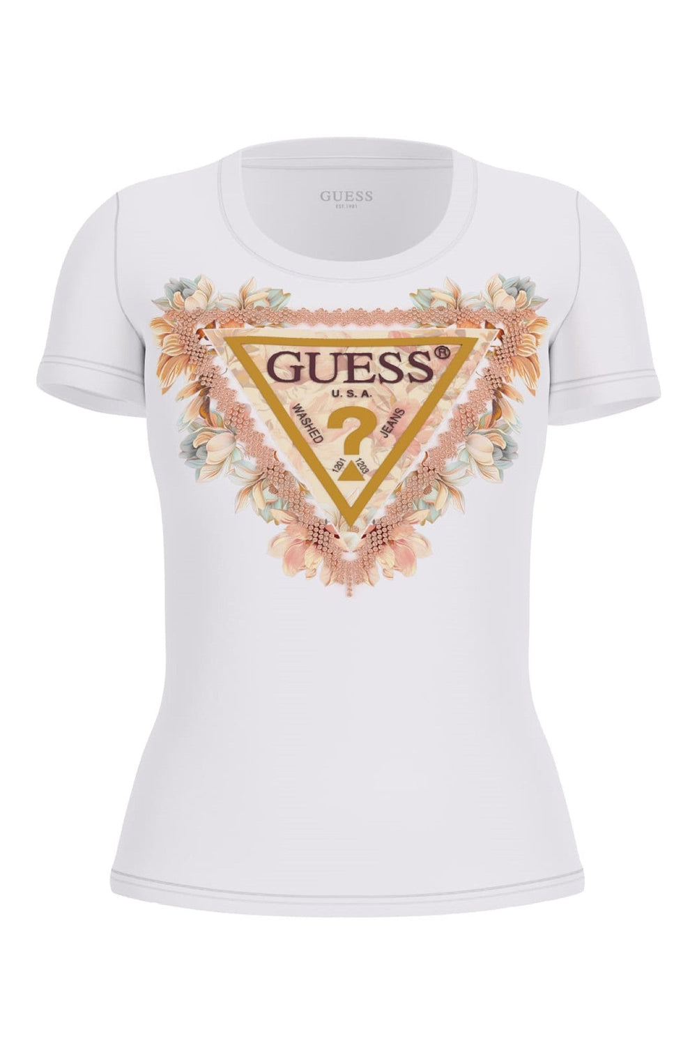 Tricou Guess cu logo floral iconic IMBRACAMINTE GUESS Alb XS 762890717658