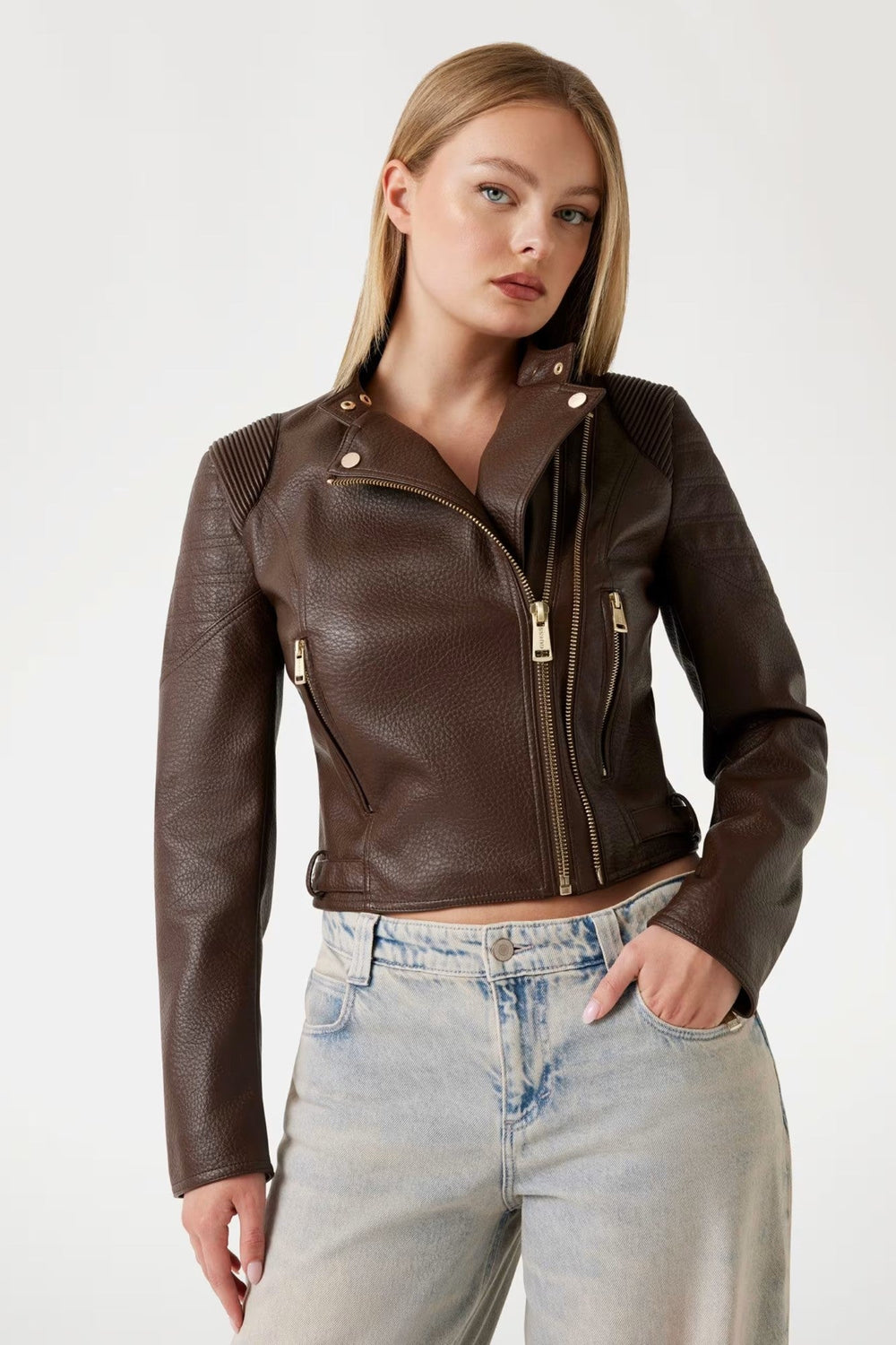 Geaca Biker GUESS de Dama IMBRACAMINTE GUESS Maro XS 762890702546