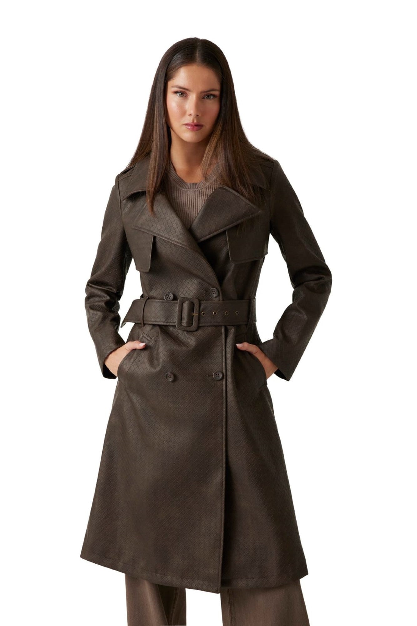Trench din Piele Artificiala GUESS de Dama IMBRACAMINTE GUESS Maro XS 762890700786