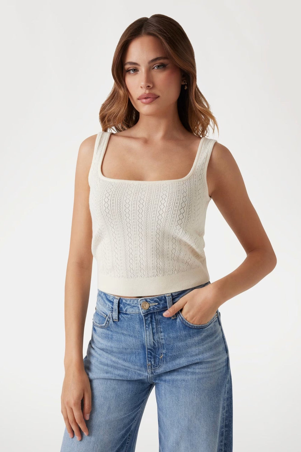 Maiou Guess scurt tricotat IMBRACAMINTE GUESS Alb XS 762890700420