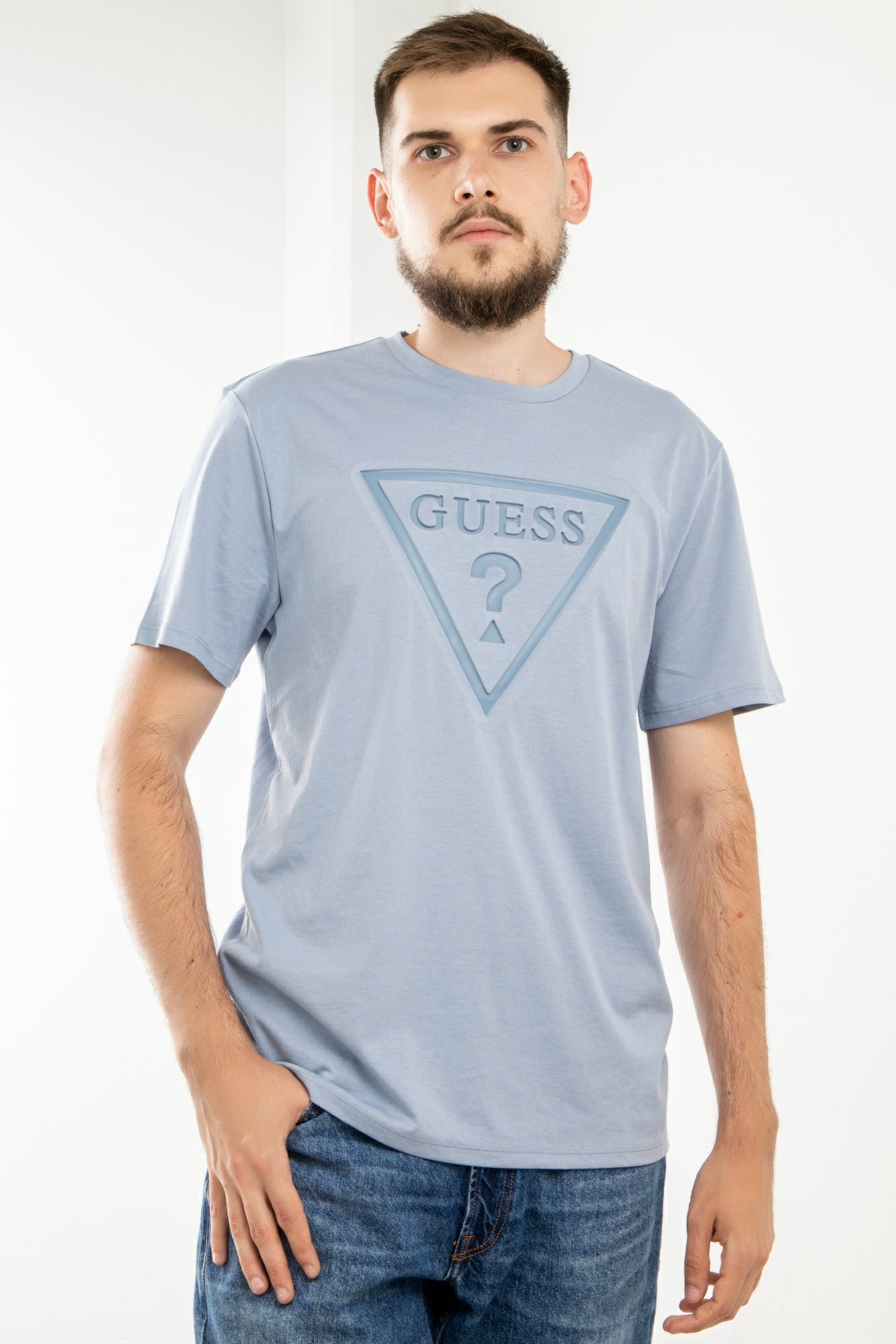 Tricou GUESS cu logo frontal IMBRACAMINTE GUESS Albastru XS 761839173111