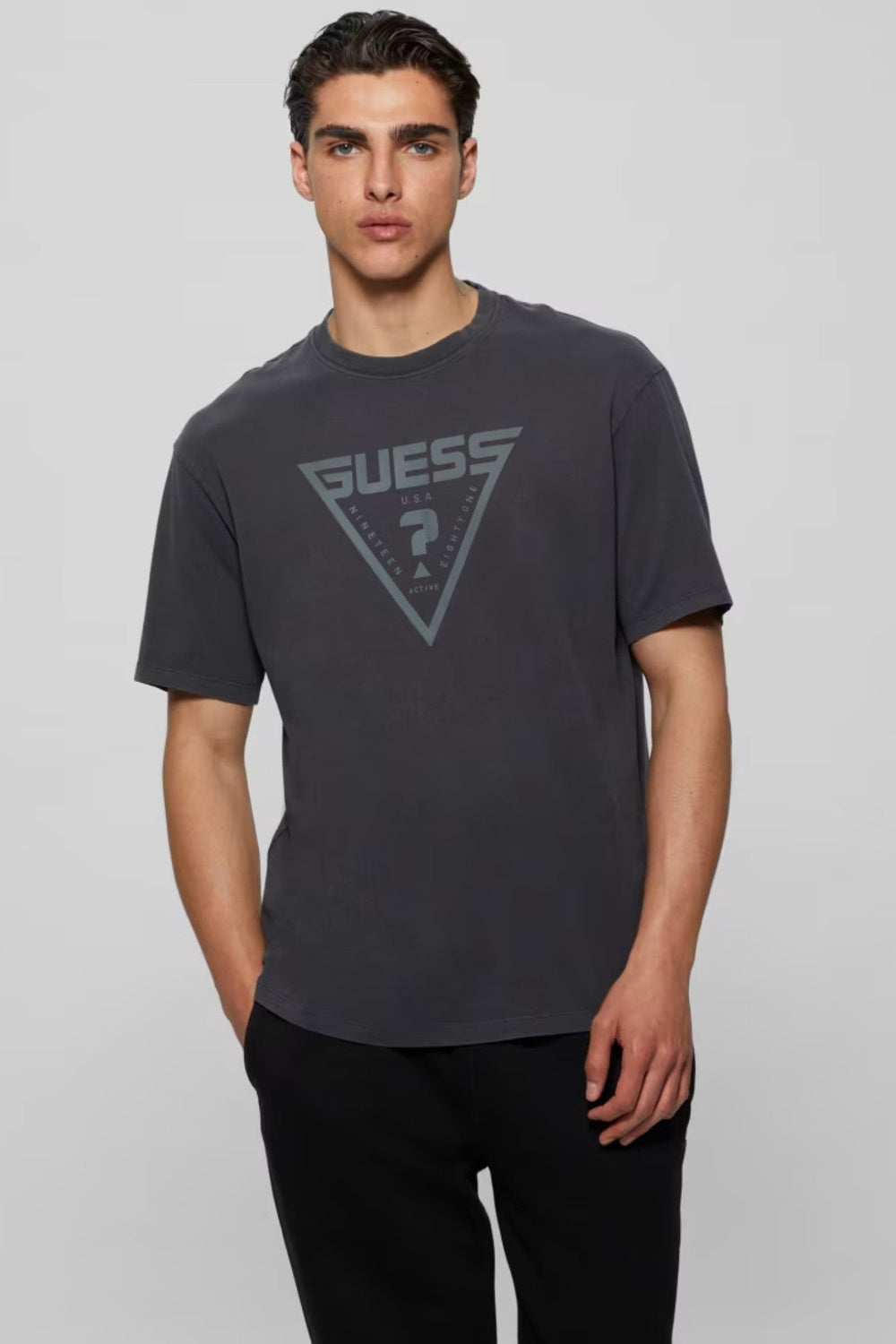 Tricou GUESS casual cu logo triunghiular IMBRACAMINTE GUESS Gri XS 761839124108