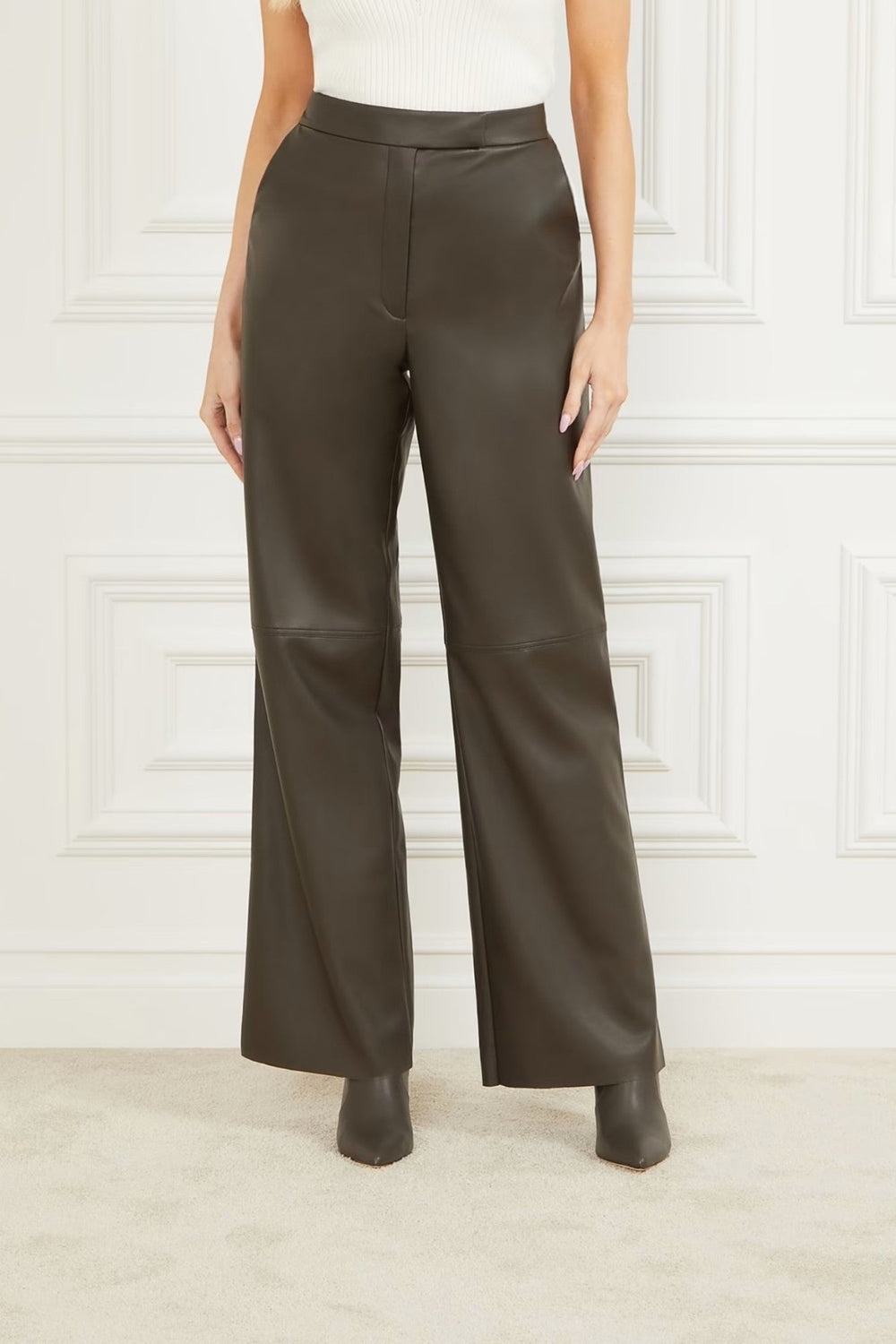 Pantaloni DAMA MARCIANO by GUESS din imitatie de piele IMBRACAMINTE MARCIANO Kaki 38 7622336634785