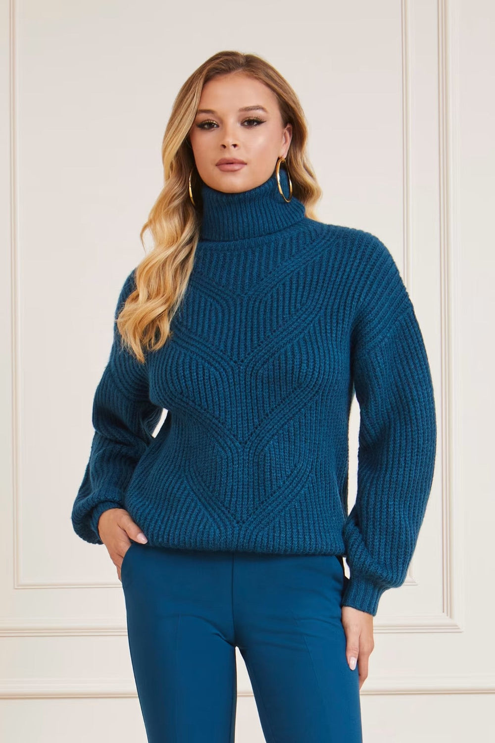Pulover Dama MARCIANO by GUESS cu guler inalt IMBRACAMINTE MARCIANO Albastru XS 7622336712001