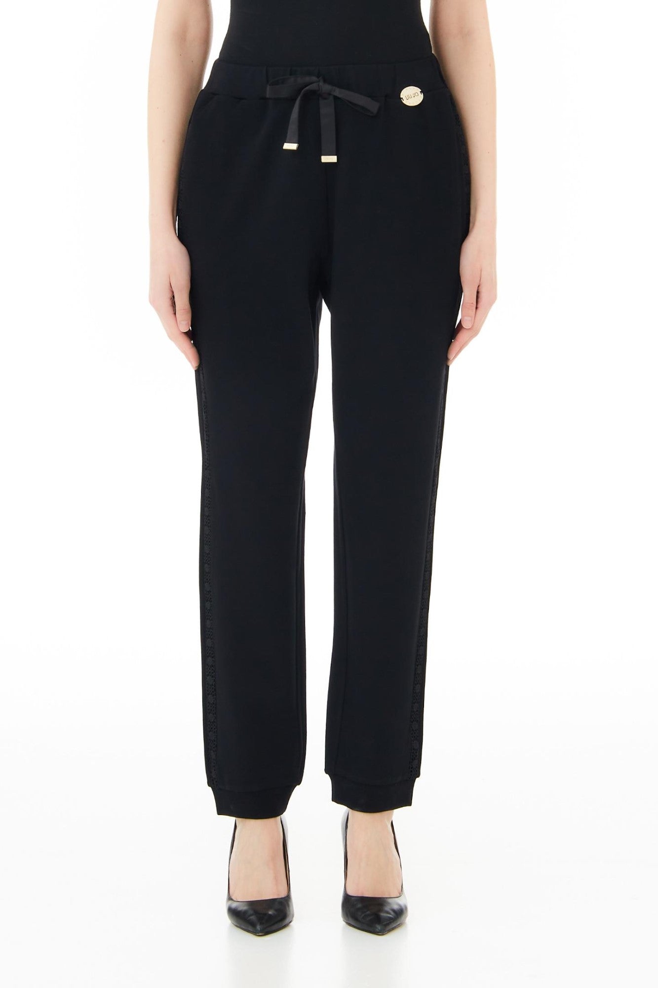 Pantaloni LIU JO de dama cu snur si accesoriu auriu IMBRACAMINTE LIU JO Negru XS 805494413663
