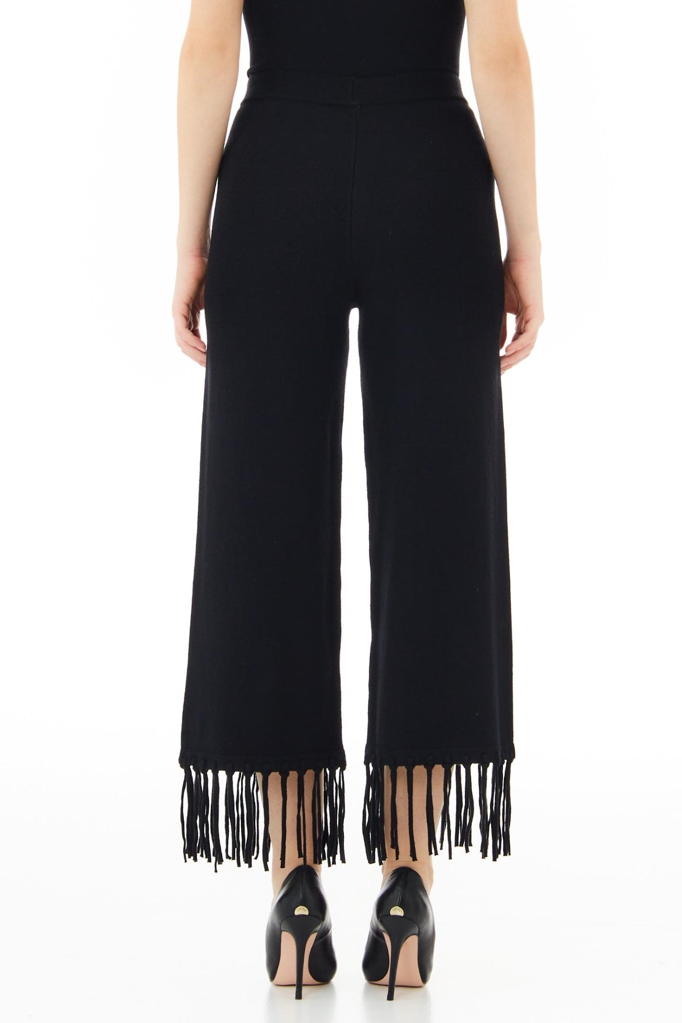 Pantaloni LIU JO de dama din material tricot  accesorizati cu franjuri IMBRACAMINTE LIU JO   