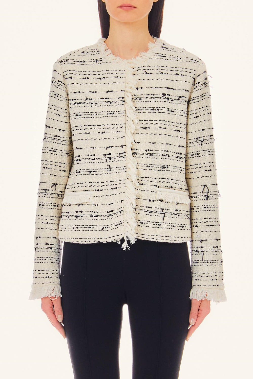 Sacou LIU JO Tweed De Dama Cu Franjuri Din Amestec De Bumbac IMBRACAMINTE LIU JO Alb 40 805494439293