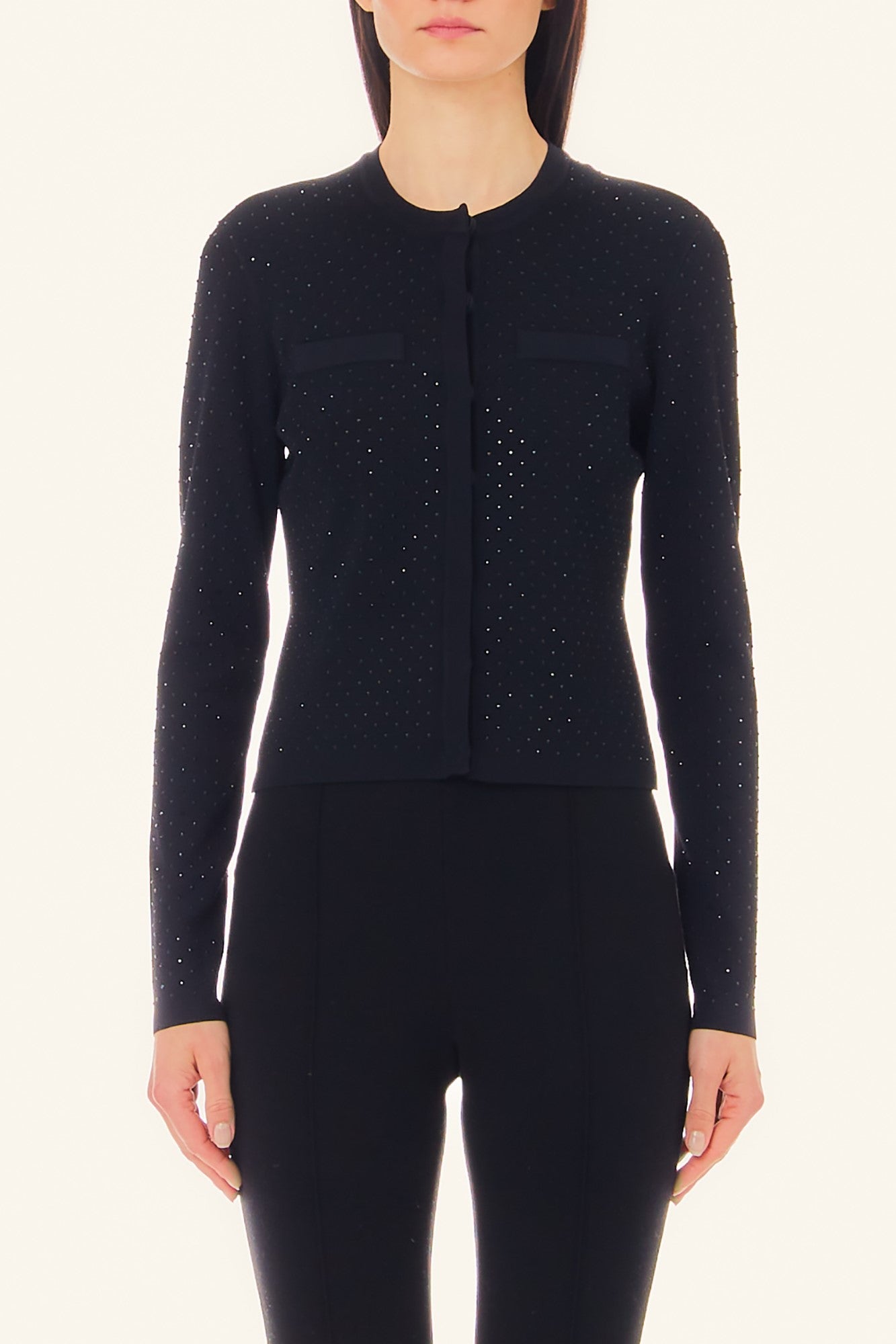 Pulover LIU JO Dama Cu Aplicatii Pietre Stil Cristal Slim Fit IMBRACAMINTE LIU JO Negru S 805494433324