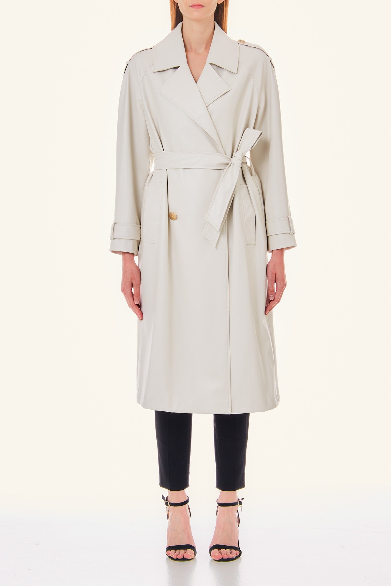 Trench Dama LIU JO Din Piele Ecologica Cu Cordon Si Guler Clasic IMBRACAMINTE LIU JO Alb 38 805494446293