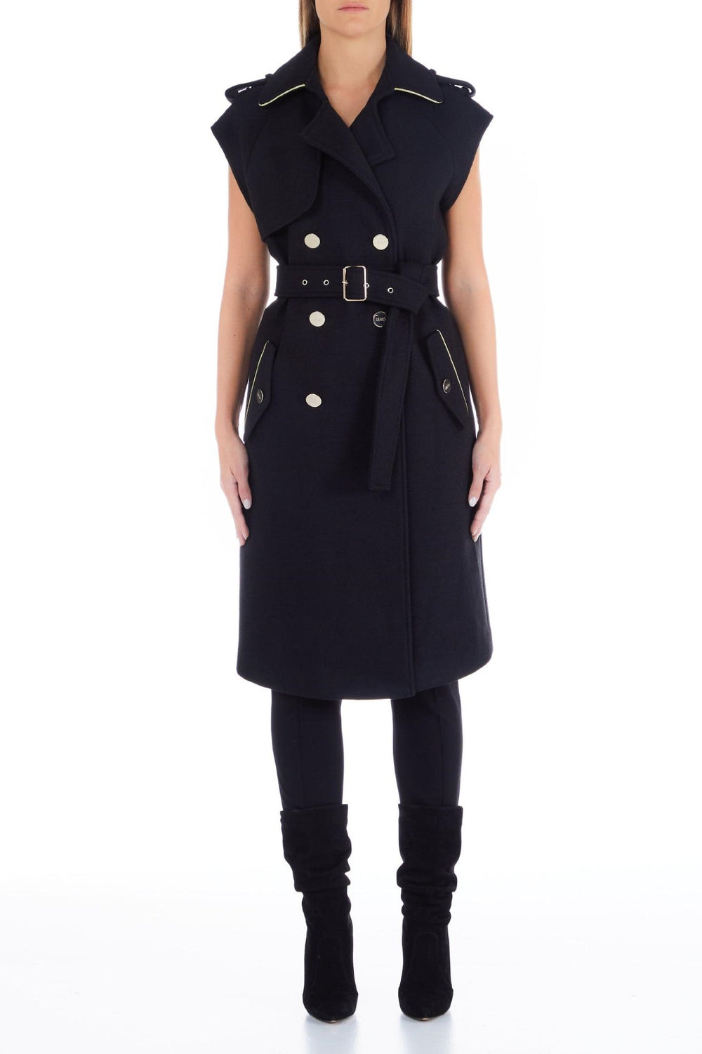 Trench LIU JO  de dama  fara maneci  accesorizat cu nasturi aurii si cordon in talie IMBRACAMINTE LIU JO Negru 38 805513076936
