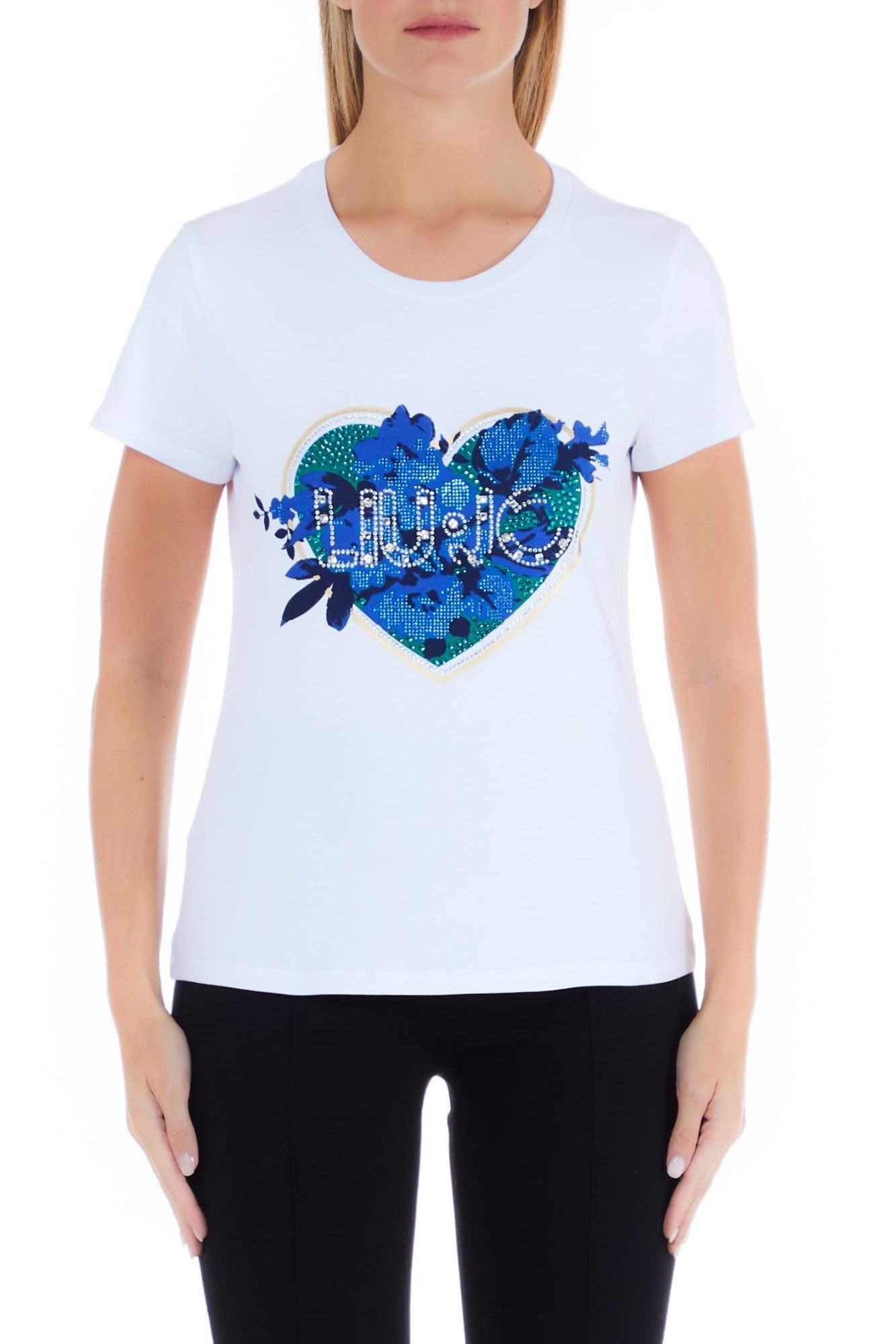Tricou Dama LIU JO cu imprimeu inimioara din strasuri viu colorate TRICOURI LIU JO Print 38 8055130920379