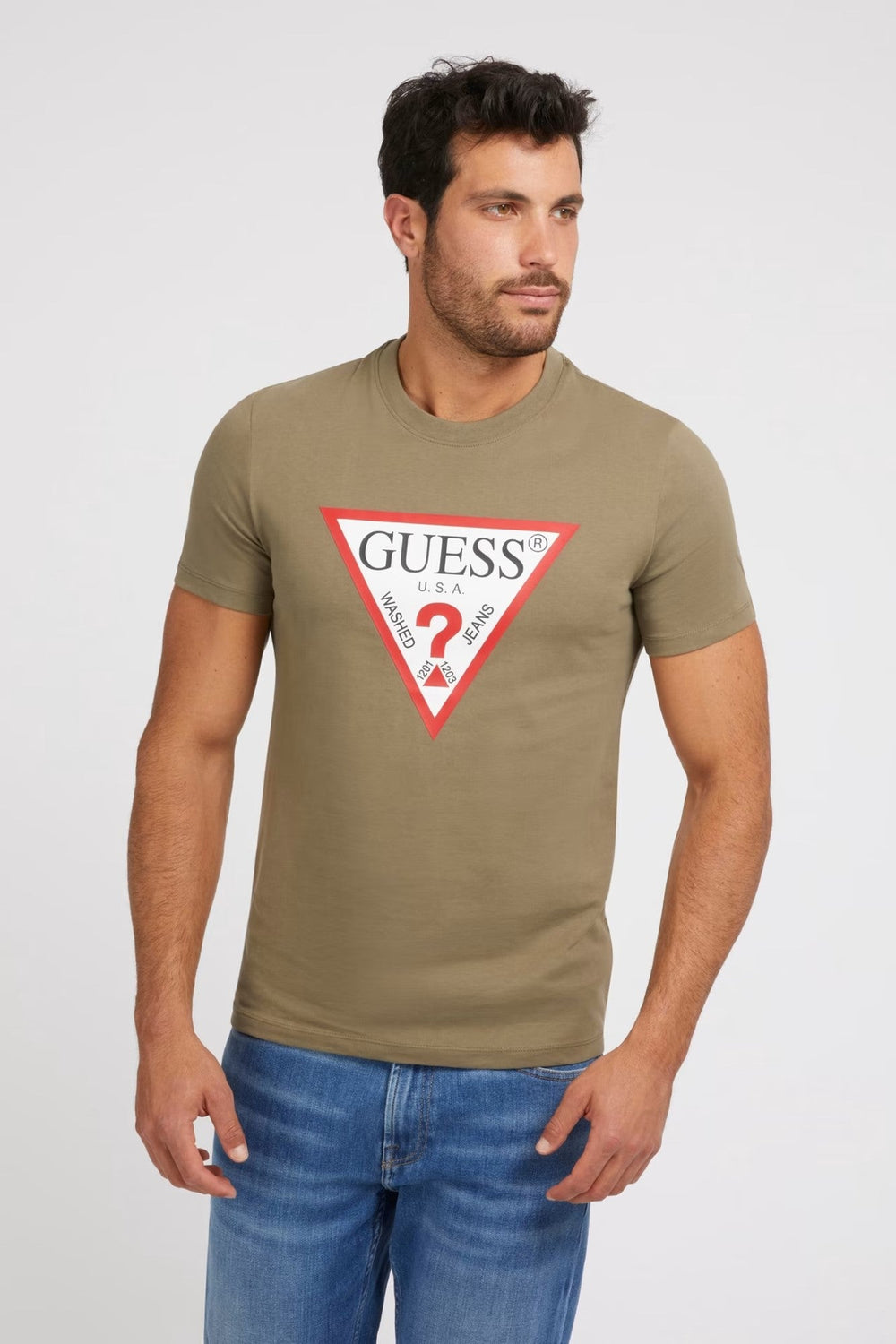 Tricou Barbati GUESS basic cu logo frontal TRICOURI GUESS Kaki XS 7622078831404