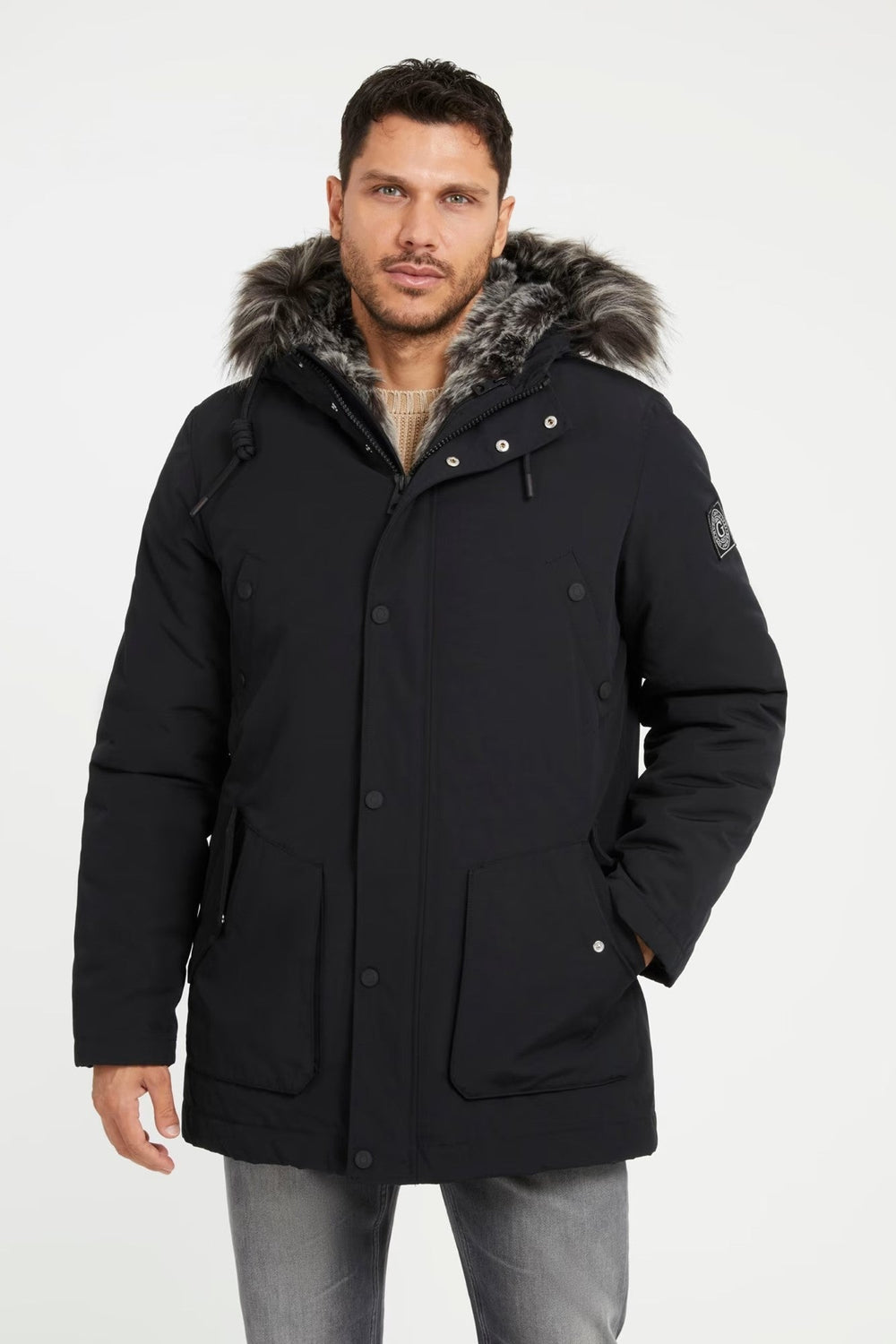 Geaca GUESS regular fit cu gluga IMBRACAMINTE GUESS Negru S 7622336678772