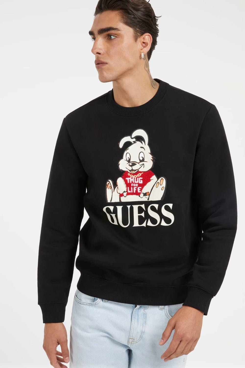 Pulover GUESS regular fit cu print IMBRACAMINTE GUESS Negru XS 7624926097758
