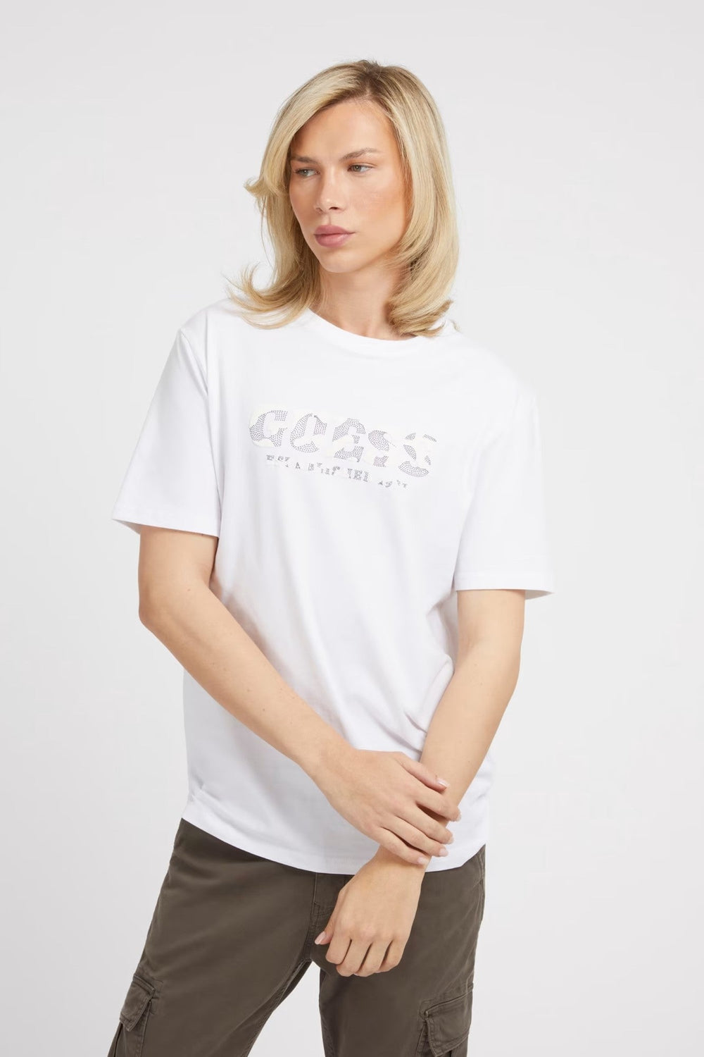 Tricou Barbati GUESS slim fit din bumbac TRICOURI GUESS Alb XS 7622078835549