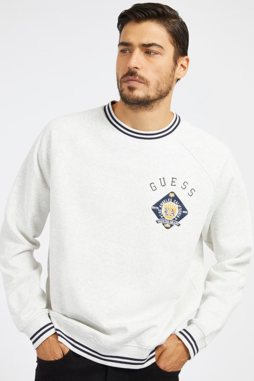 Pulover GUESS De Barbati Cu Logo IMBRACAMINTE GUESS Alb S 762492641709