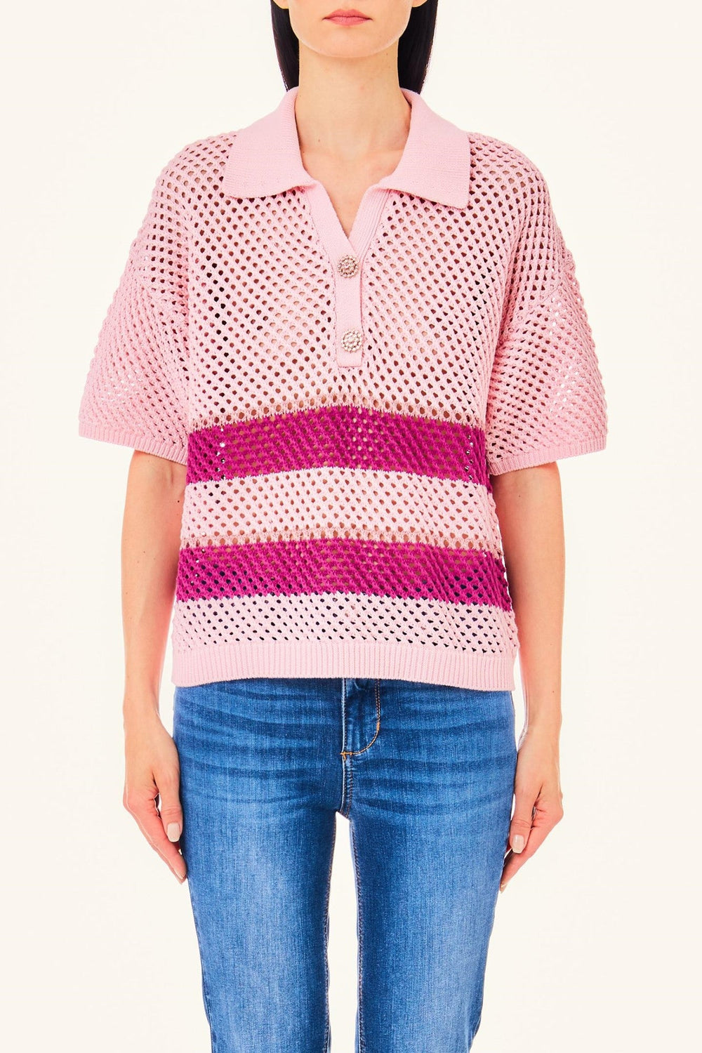Top LIU JO crosetat multicolor cu guler clasic IMBRACAMINTE LIU JO Multicolor XS 805494478591
