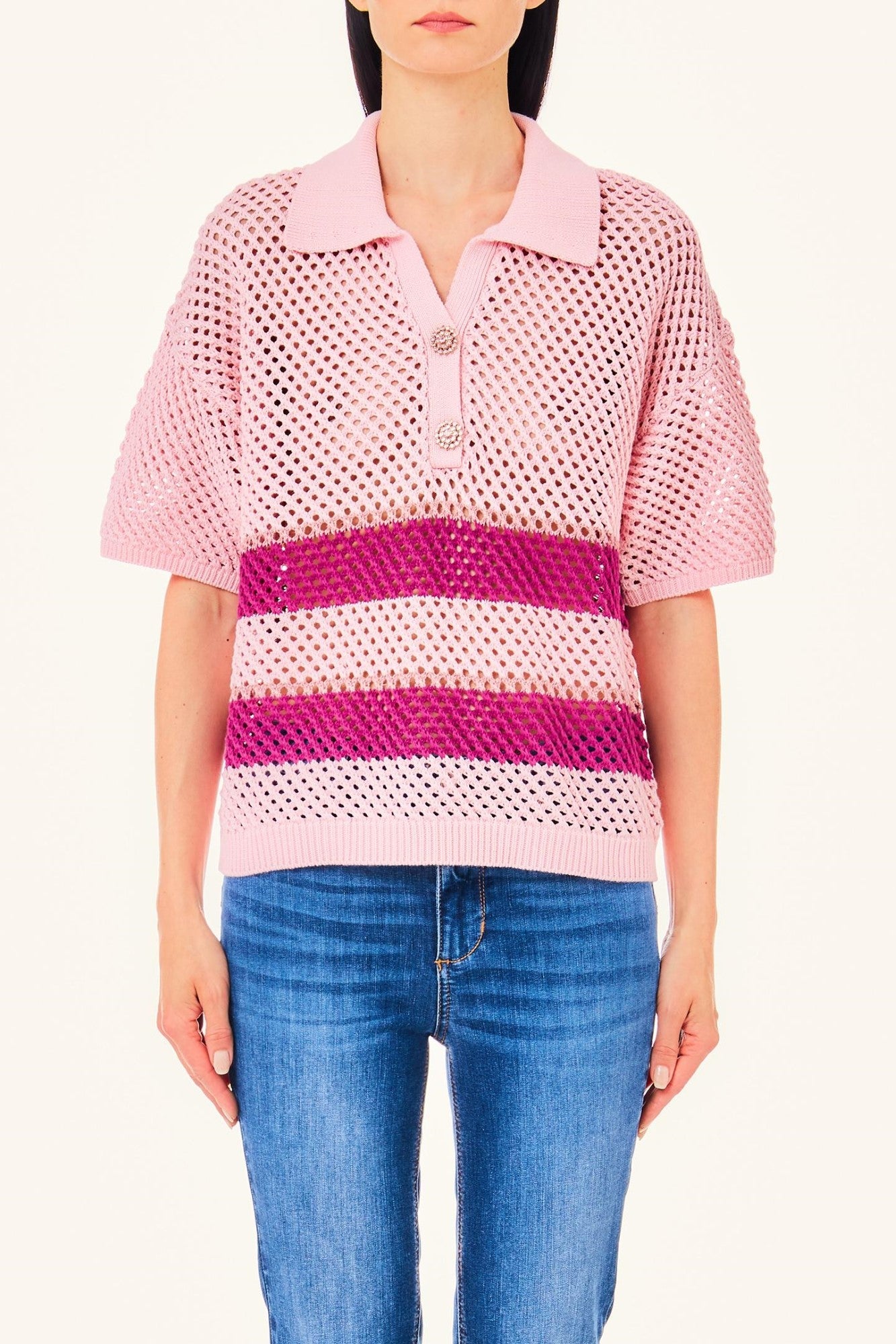 Top LIU JO crosetat multicolor cu guler clasic IMBRACAMINTE LIU JO Multicolor XS 805494478591