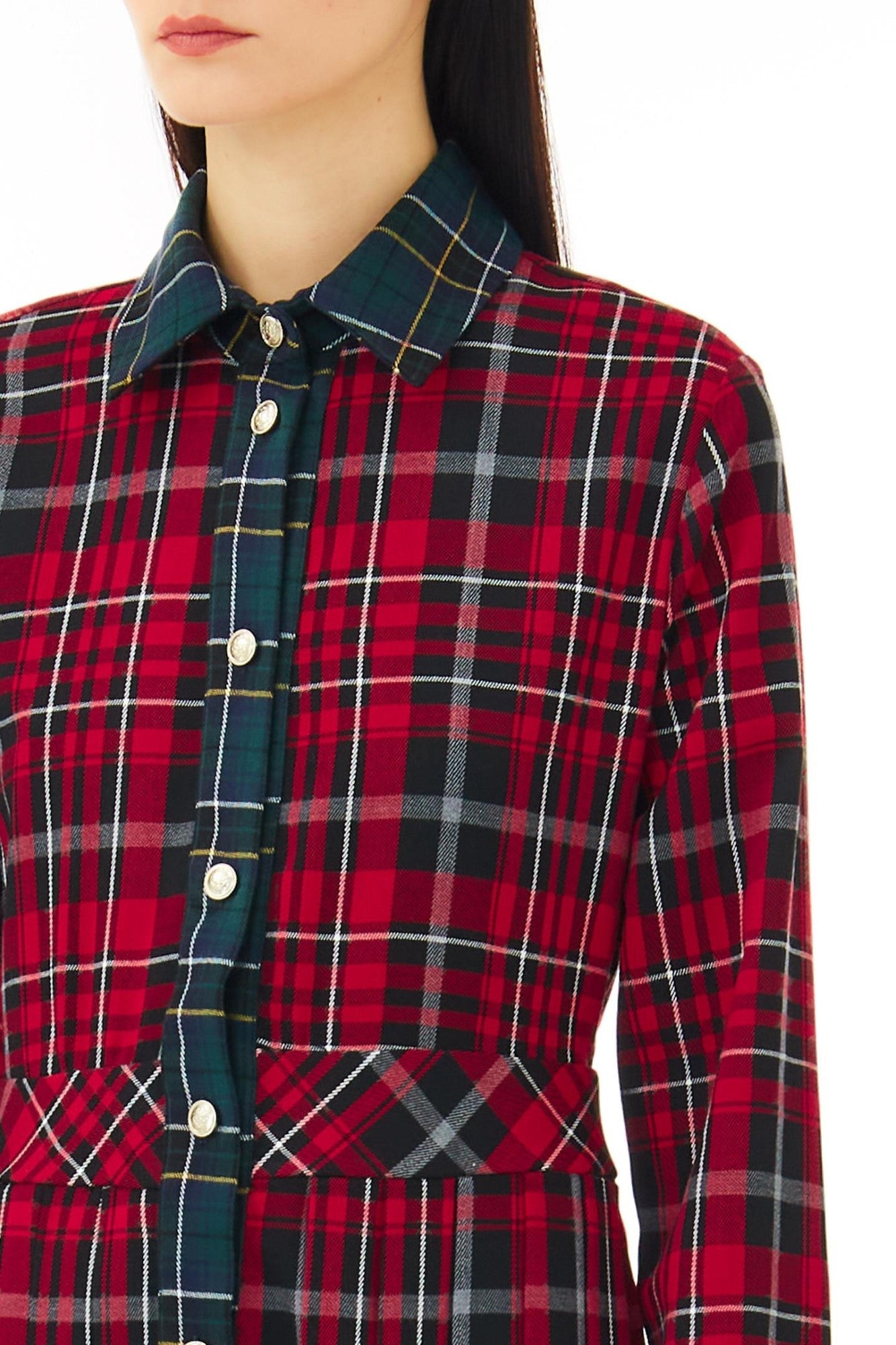 Rochie LIU JO cu maneca lunga print carouri si inchidere cu nasturi IMBRACAMINTE LIU JO   