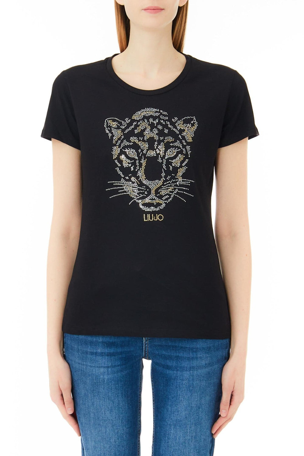 Tricou LIU JO de dama accesorizat cu strasuri IMBRACAMINTE LIU JO Negru XS 805494412321