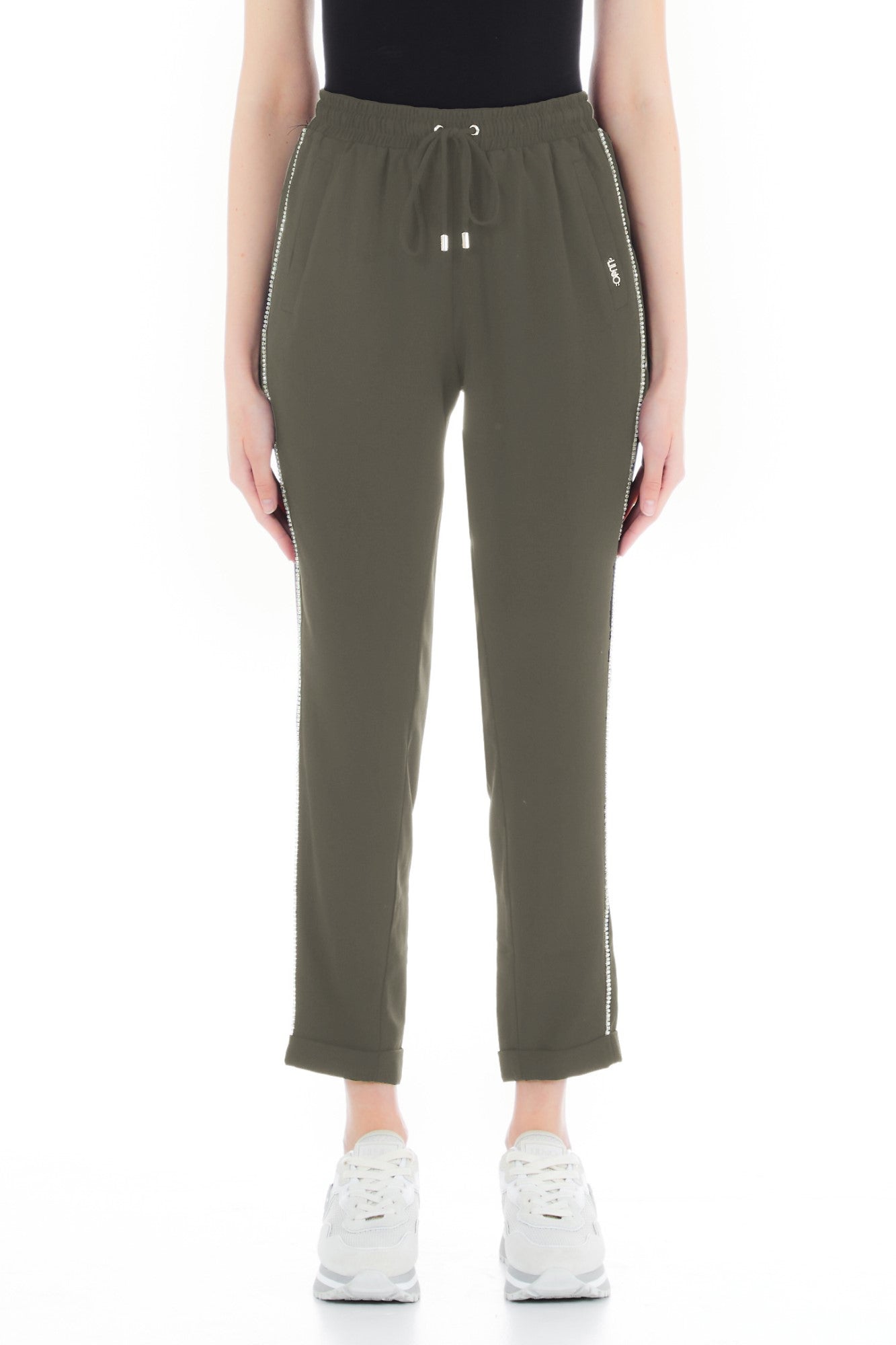 Pantaloni LIU JO de dama cu siret si logo la buzunar IMBRACAMINTE LIU JO Kaki XS 8054944052870