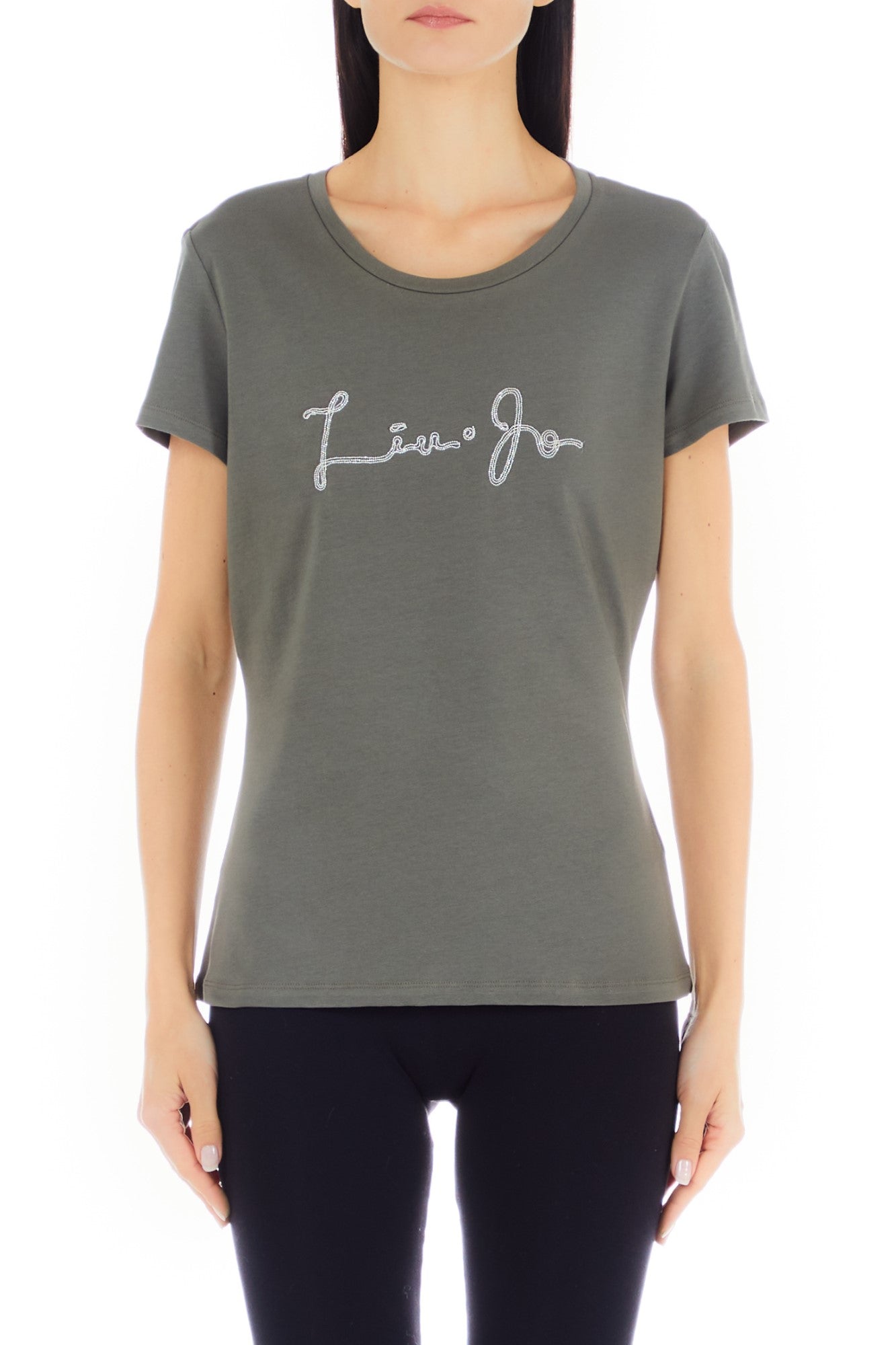 Tricou LIU JO de dama cu imprimeu logo IMBRACAMINTE LIU JO Kaki XS 8055130740922