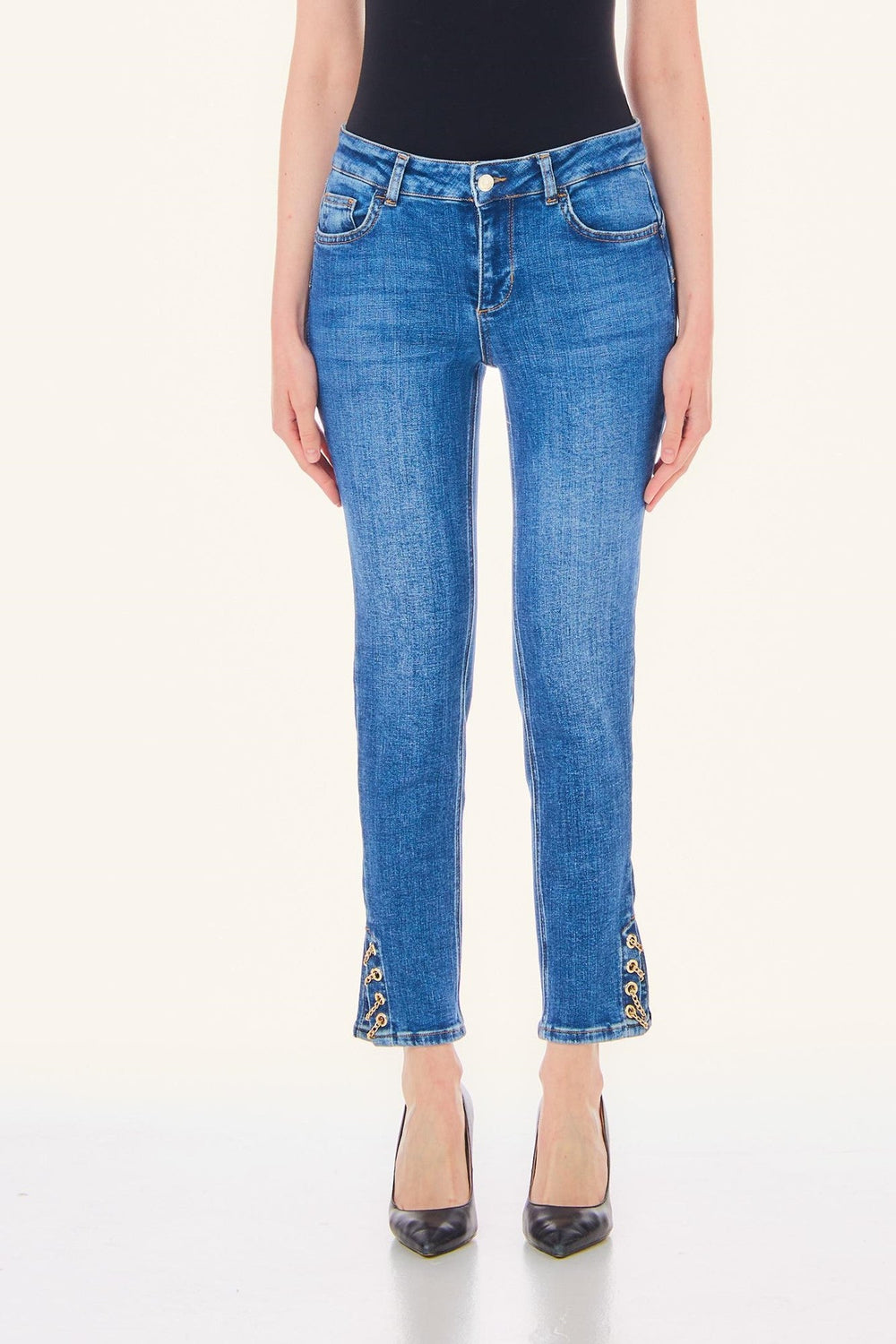 Pantaloni JIU JO Denim cu lanturi IMBRACAMINTE LIU JO Albastru 24 805494432872