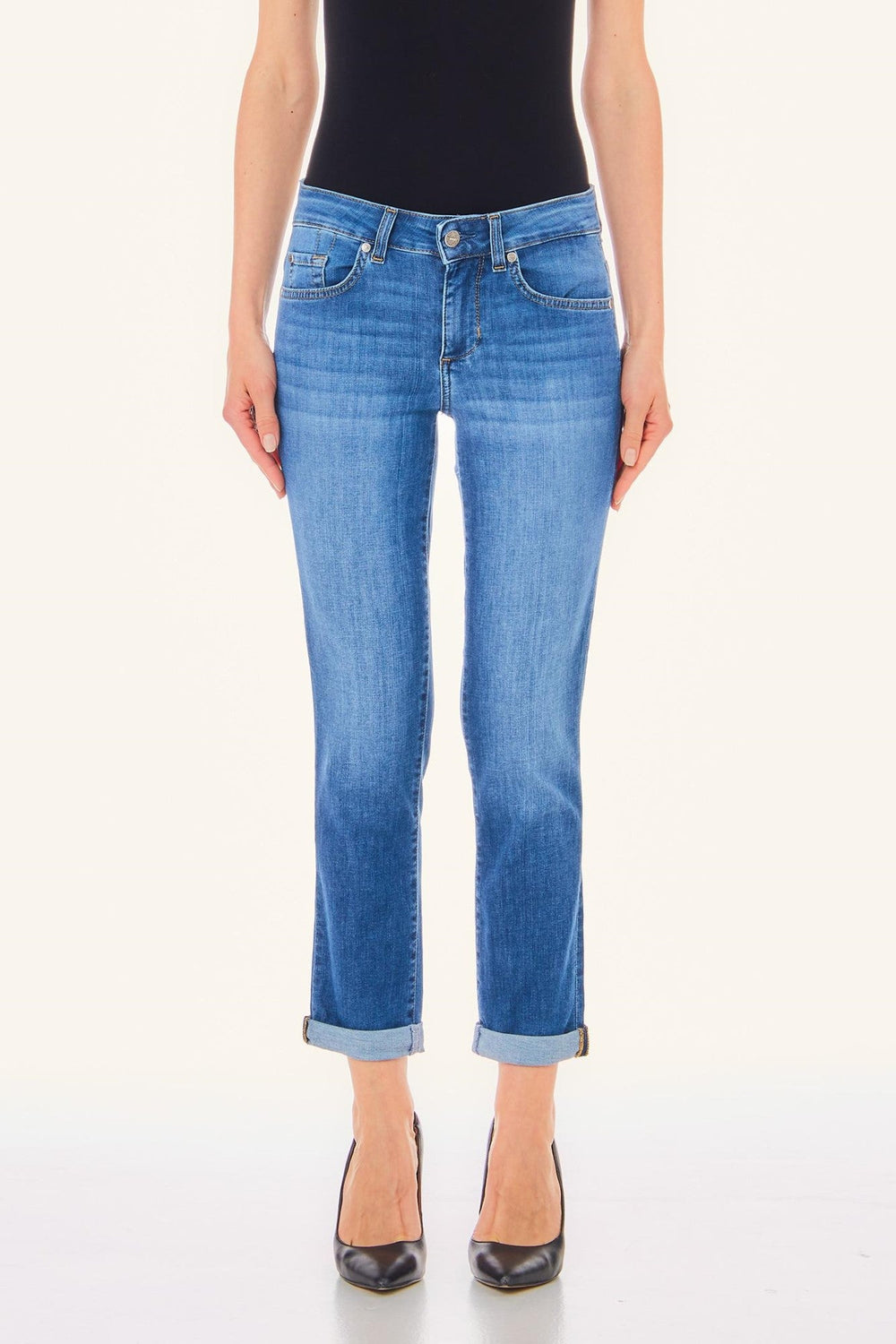 Pantaloni Denim LIU JO cu strasuri nasture si fermoar IMBRACAMINTE LIU JO Albastru 24 805494433780