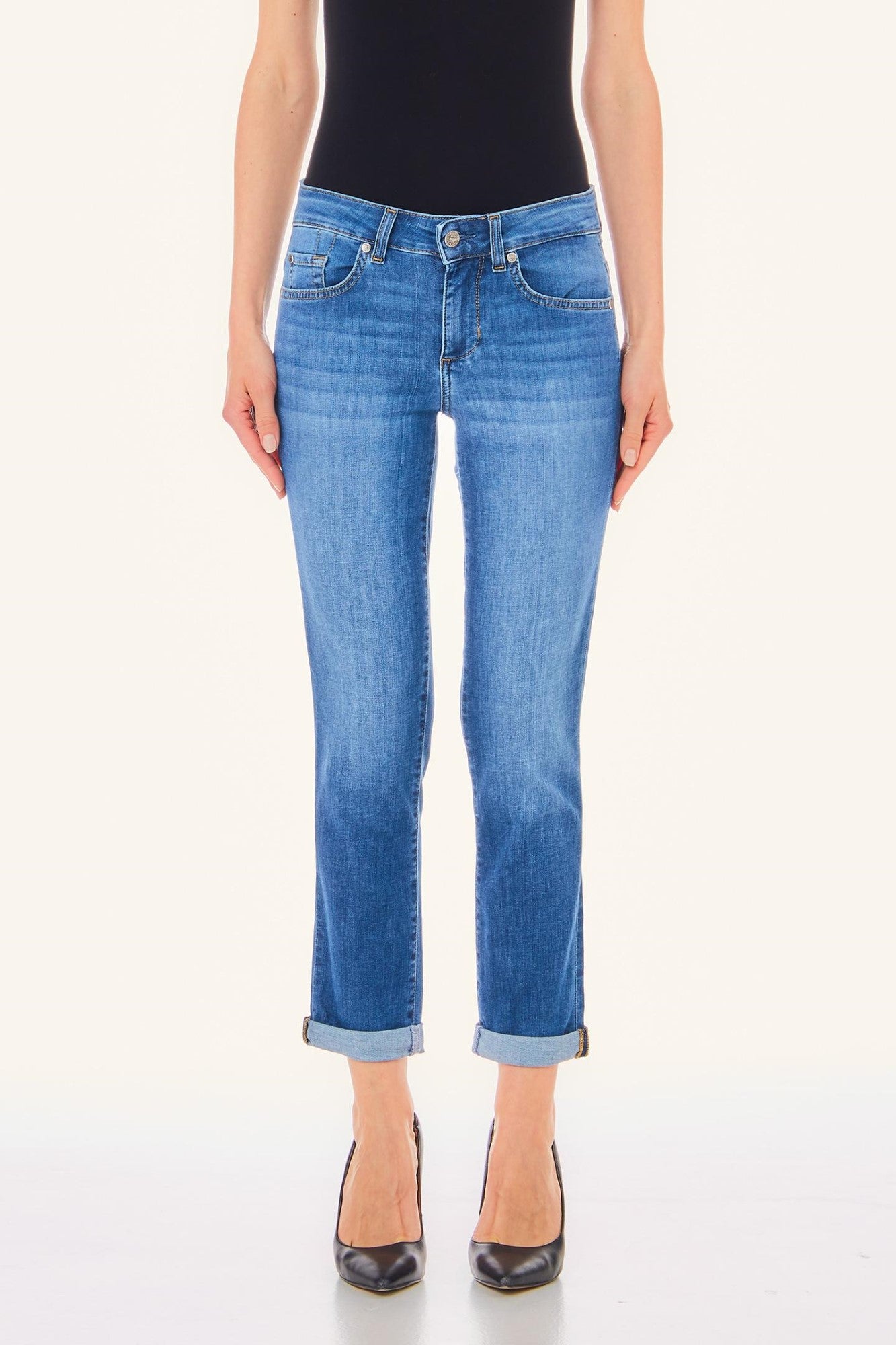 Pantaloni Denim LIU JO cu strasuri nasture si fermoar IMBRACAMINTE LIU JO Albastru 24 805494433780