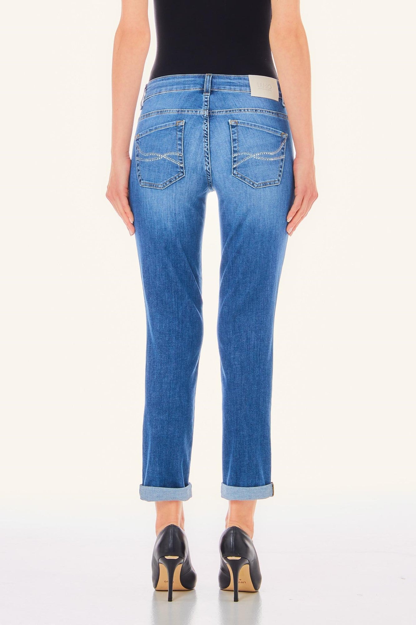 Pantaloni Denim LIU JO cu strasuri nasture si fermoar IMBRACAMINTE LIU JO   