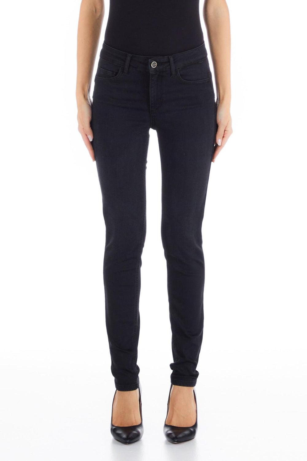 Pantaloni denim LIU JO cu talie medie croiala skinny si insertii de piele ecologica IMBRACAMINTE LIU JO Negru 24 805513075501