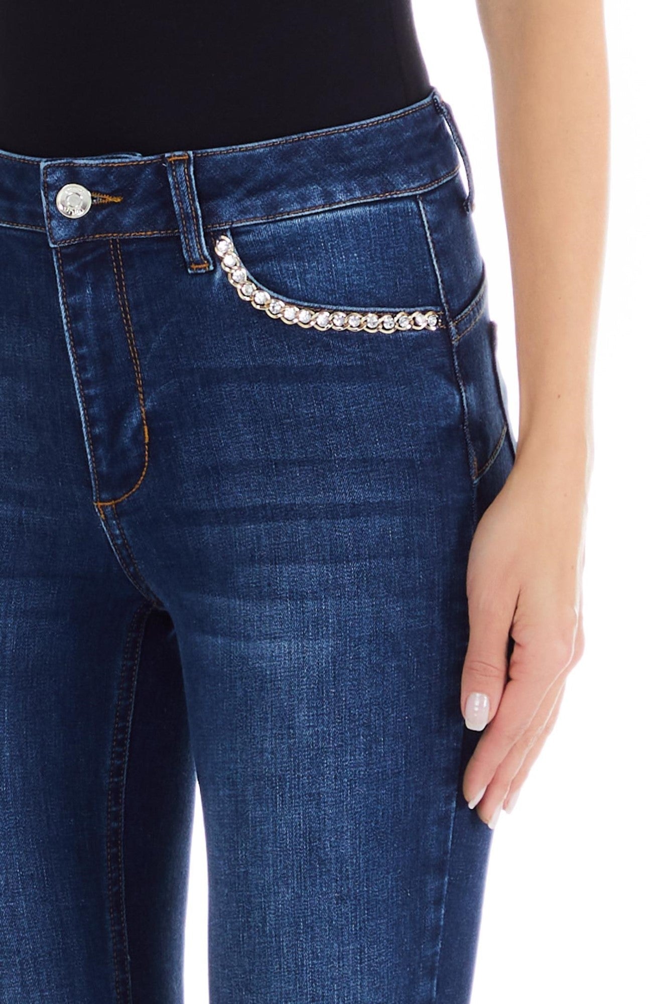 Pantaloni DAMA LIU JO Skinny Cu Talie Medie si cu perle la buzunare IMBRACAMINTE LIU JO   