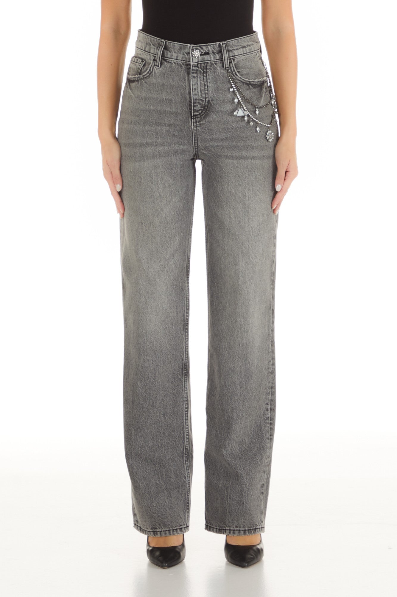 Pantaloni DAMA LIU Jo cu insertii metalice IMBRACAMINTE LIU JO Gri 24 8055130756565